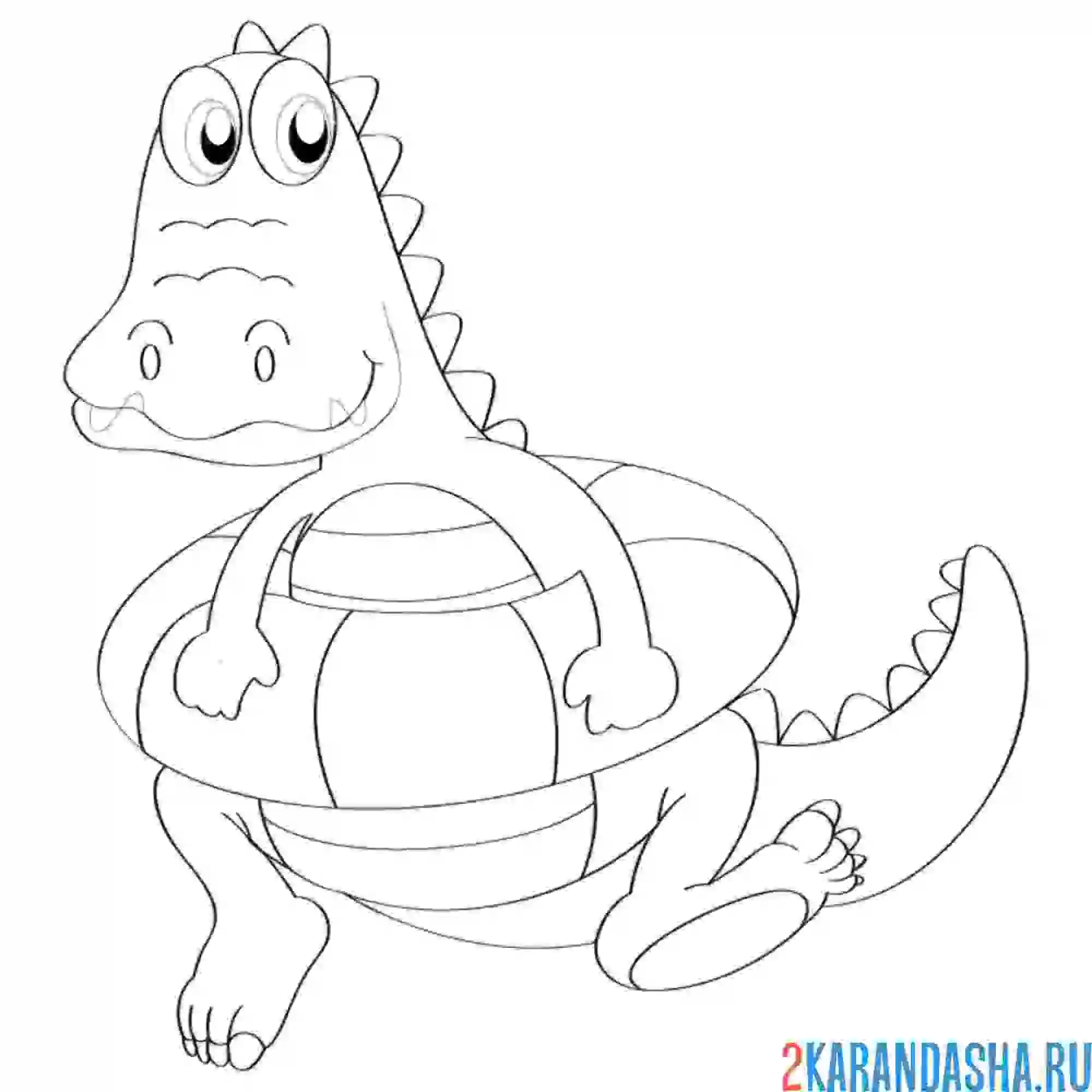 Раскраска крокодил в спасательном круге