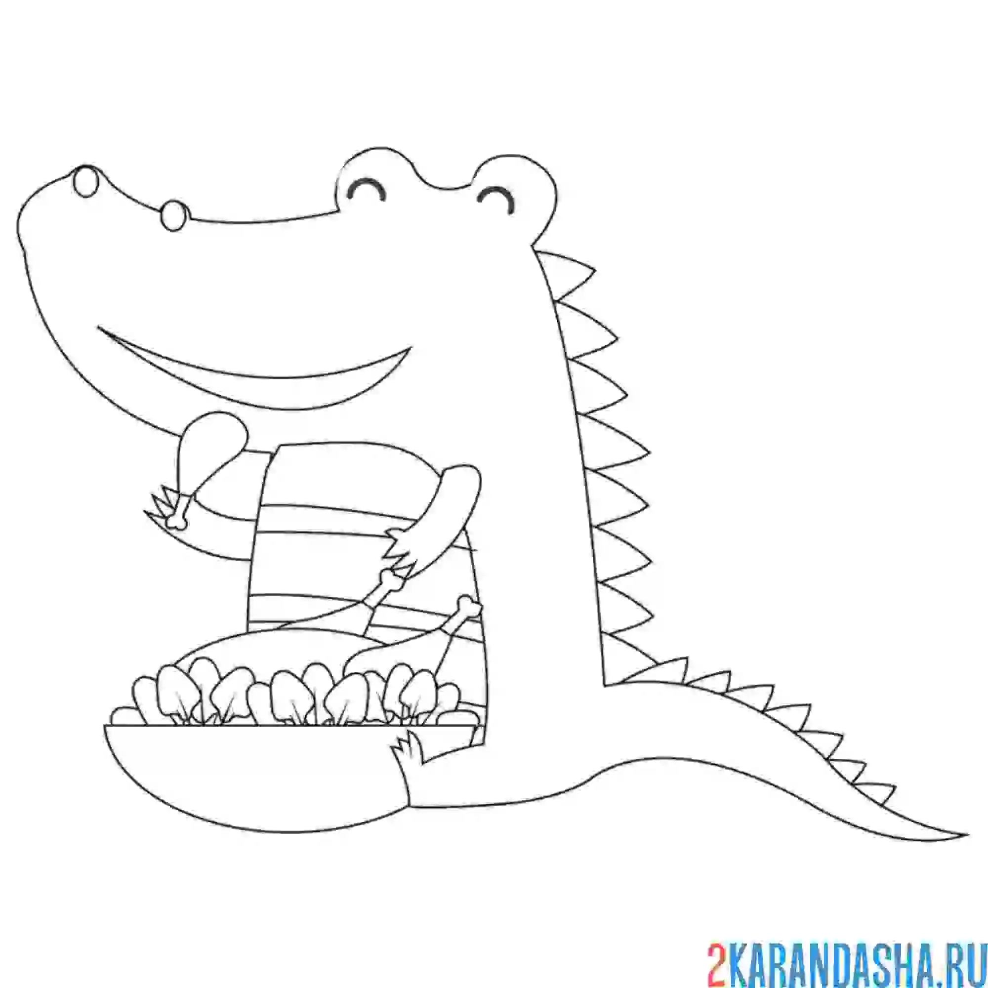Раскраска крокодил обедает