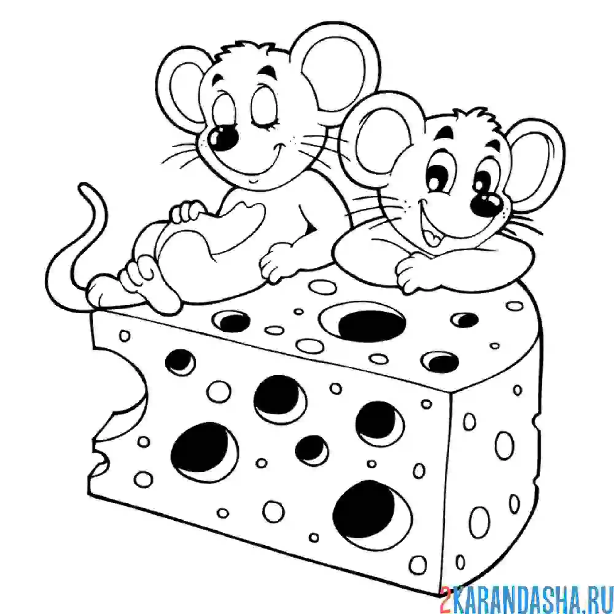 Раскраска мышки на сыре