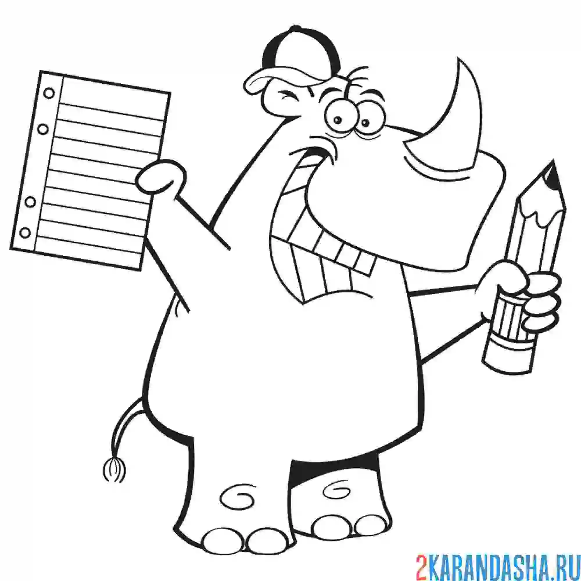 Раскраска довольный носорог