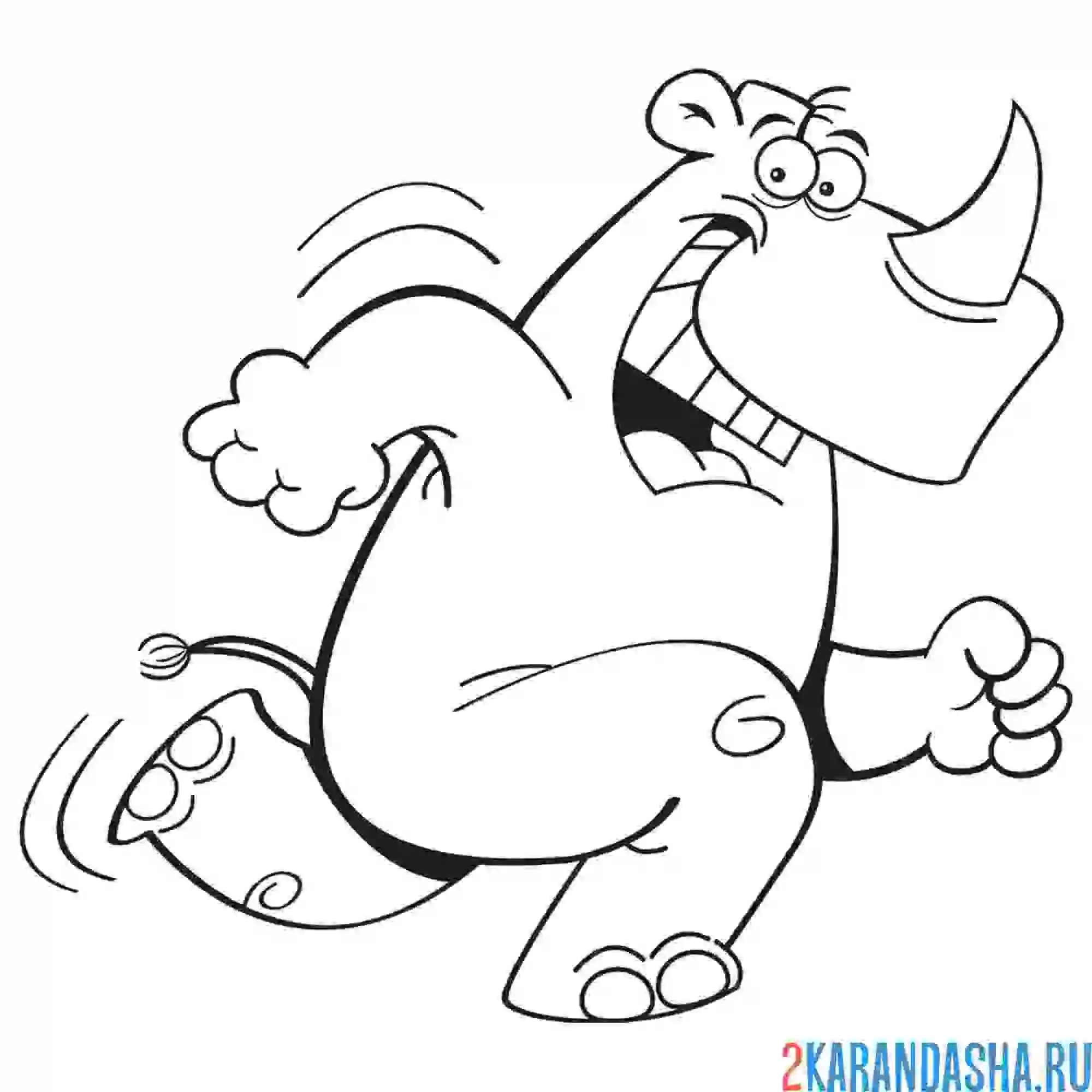Раскраска бегущий носорог