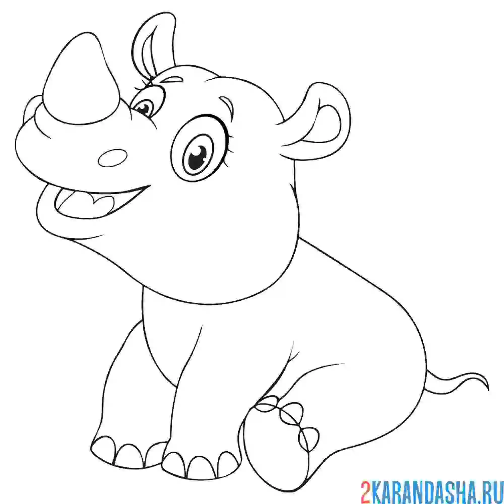 Раскраска милый малыш носорог