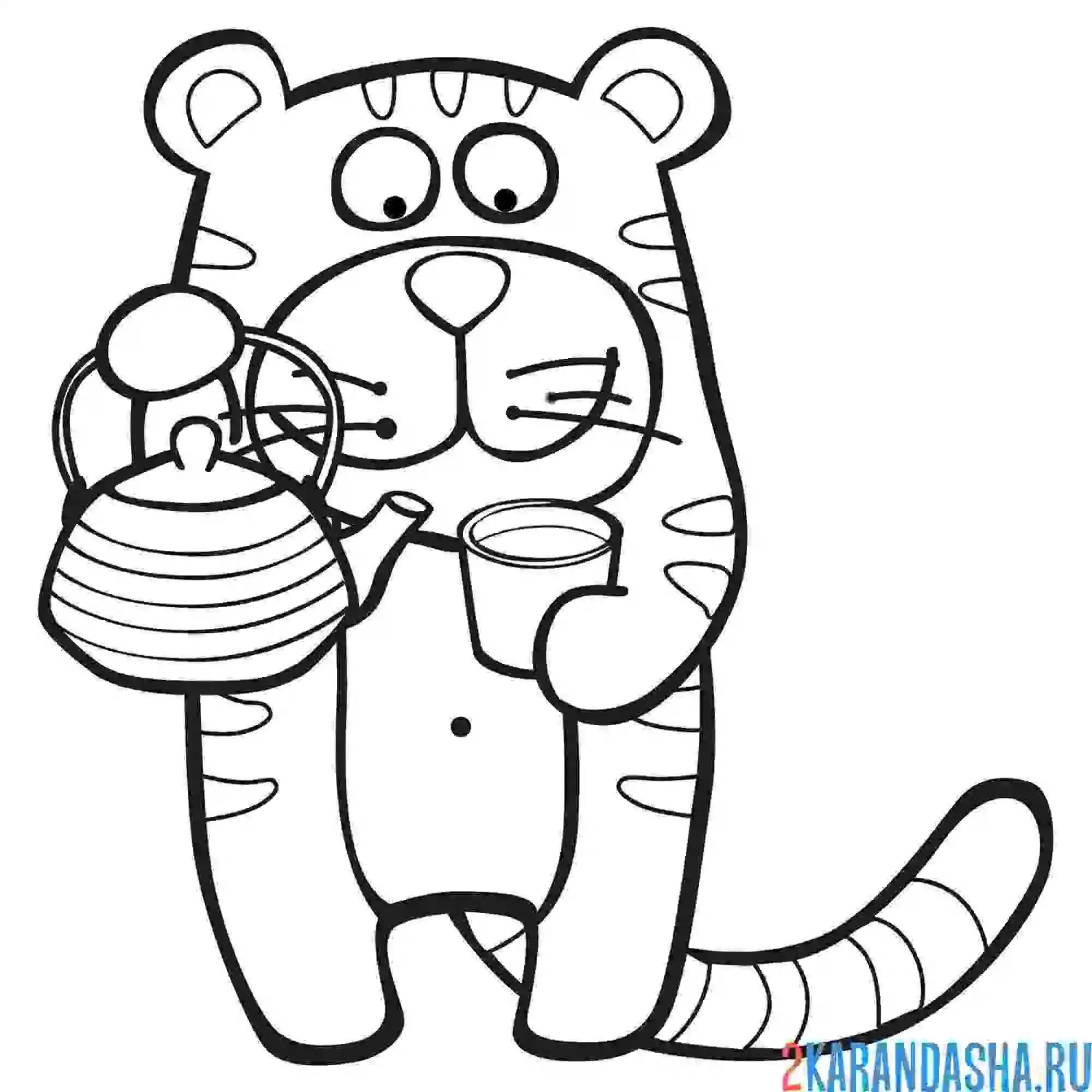 Раскраска тигруля пьет чай