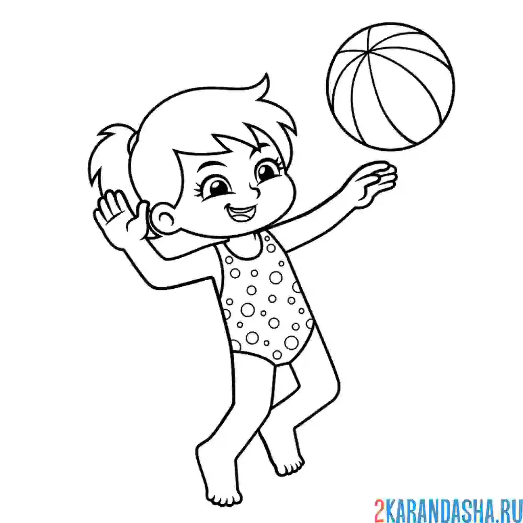 Раскраска девочка играет в мяч