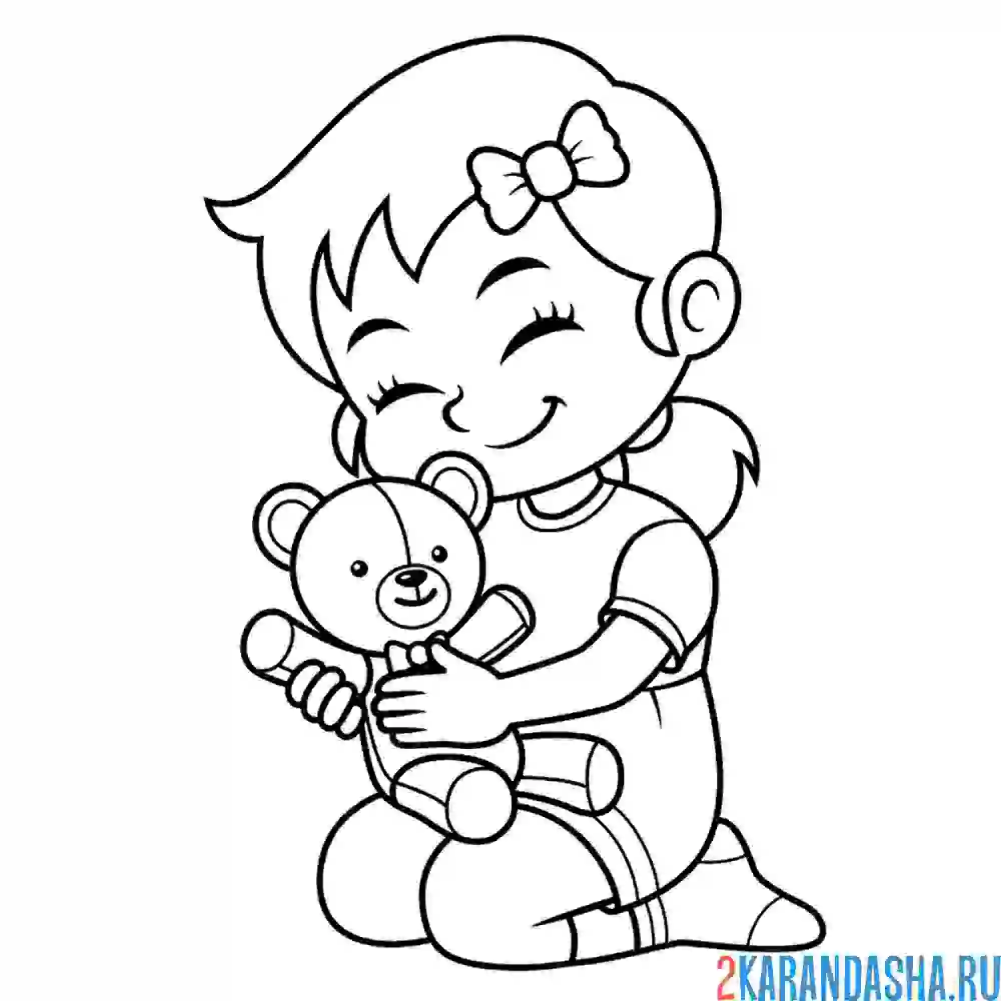 Раскраска девочка с медведем