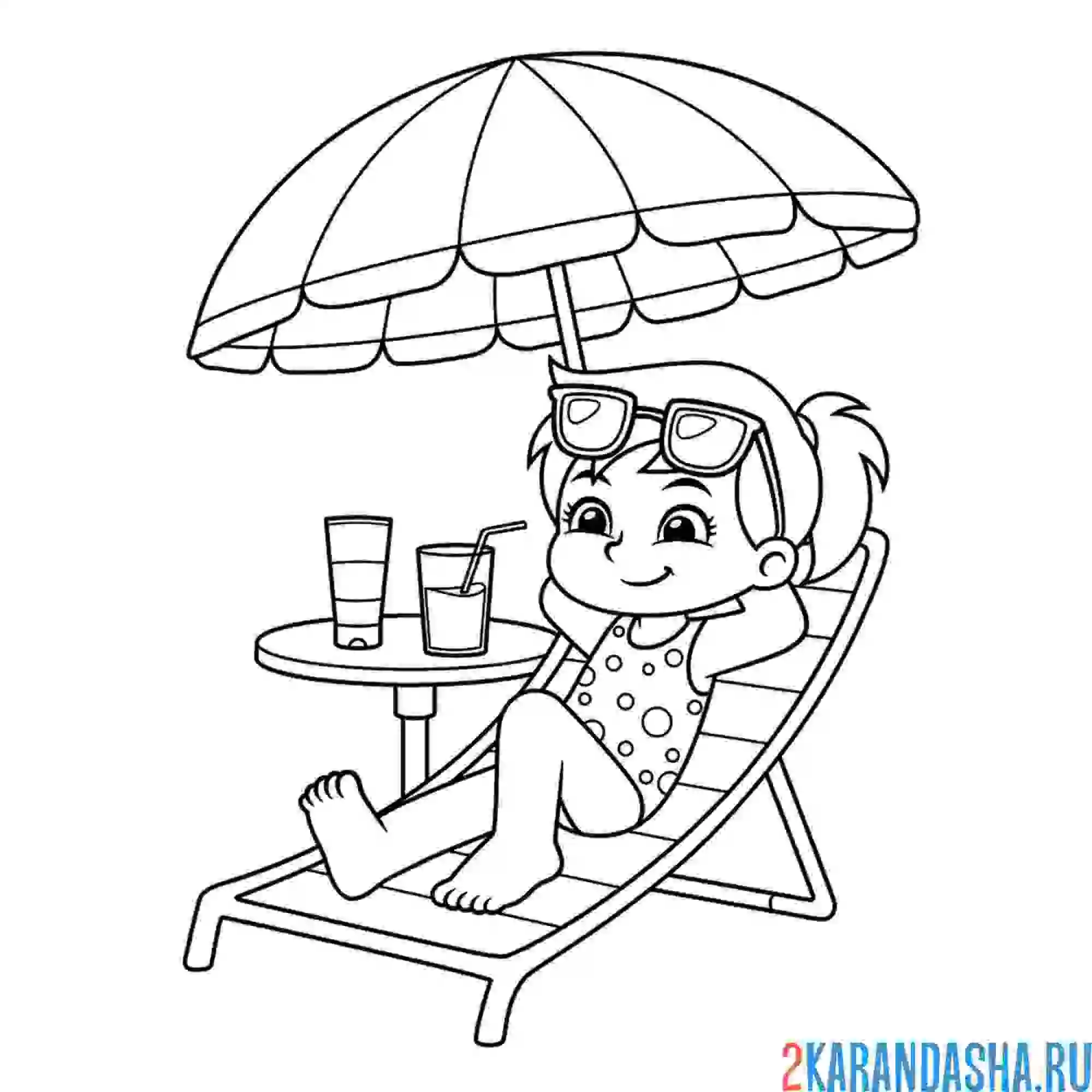 Раскраска девочка на пляже