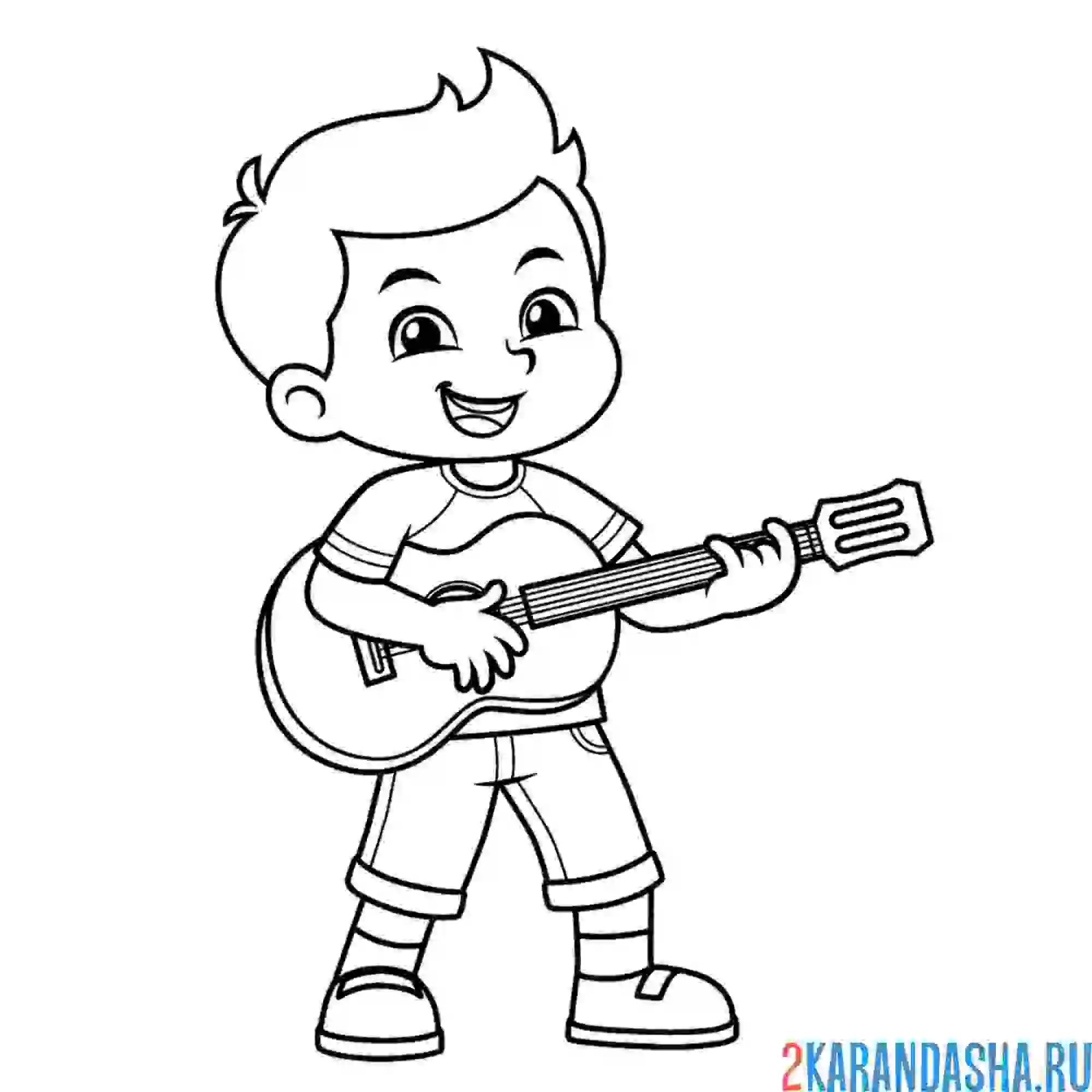 Раскраска мальчик играет на гитаре