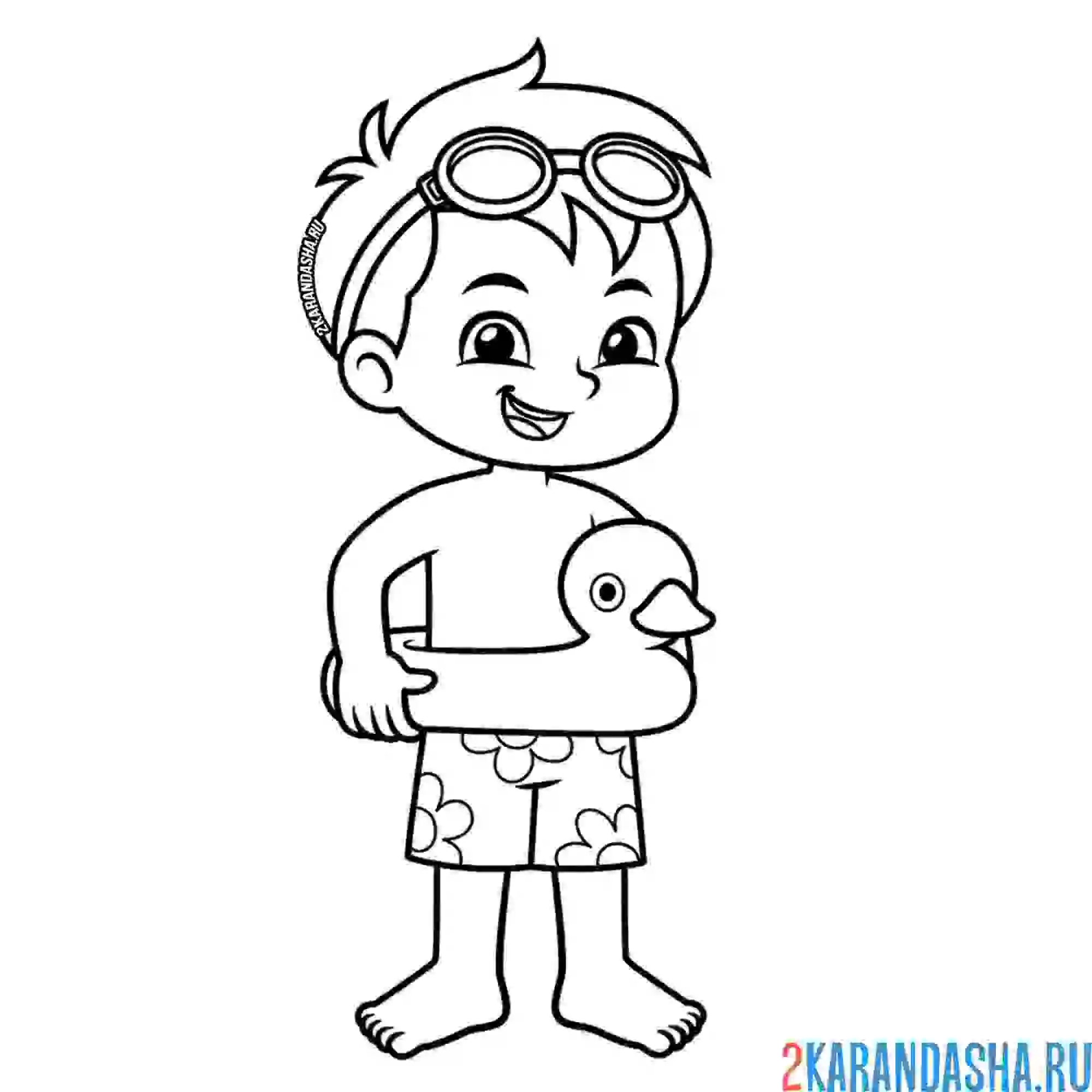 Раскраска мальчик в надувном круге