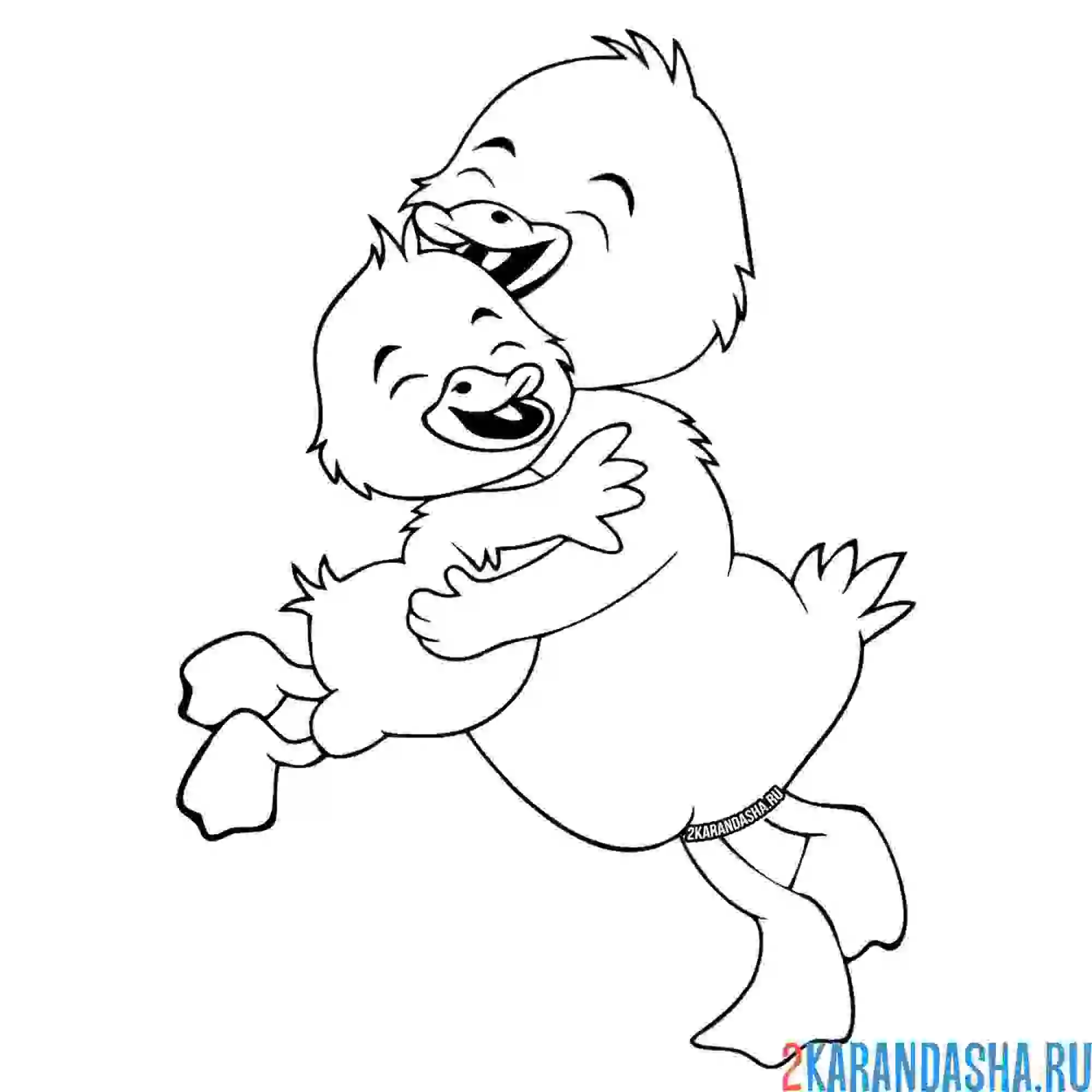 Раскраска красивая мама уточка и утенок