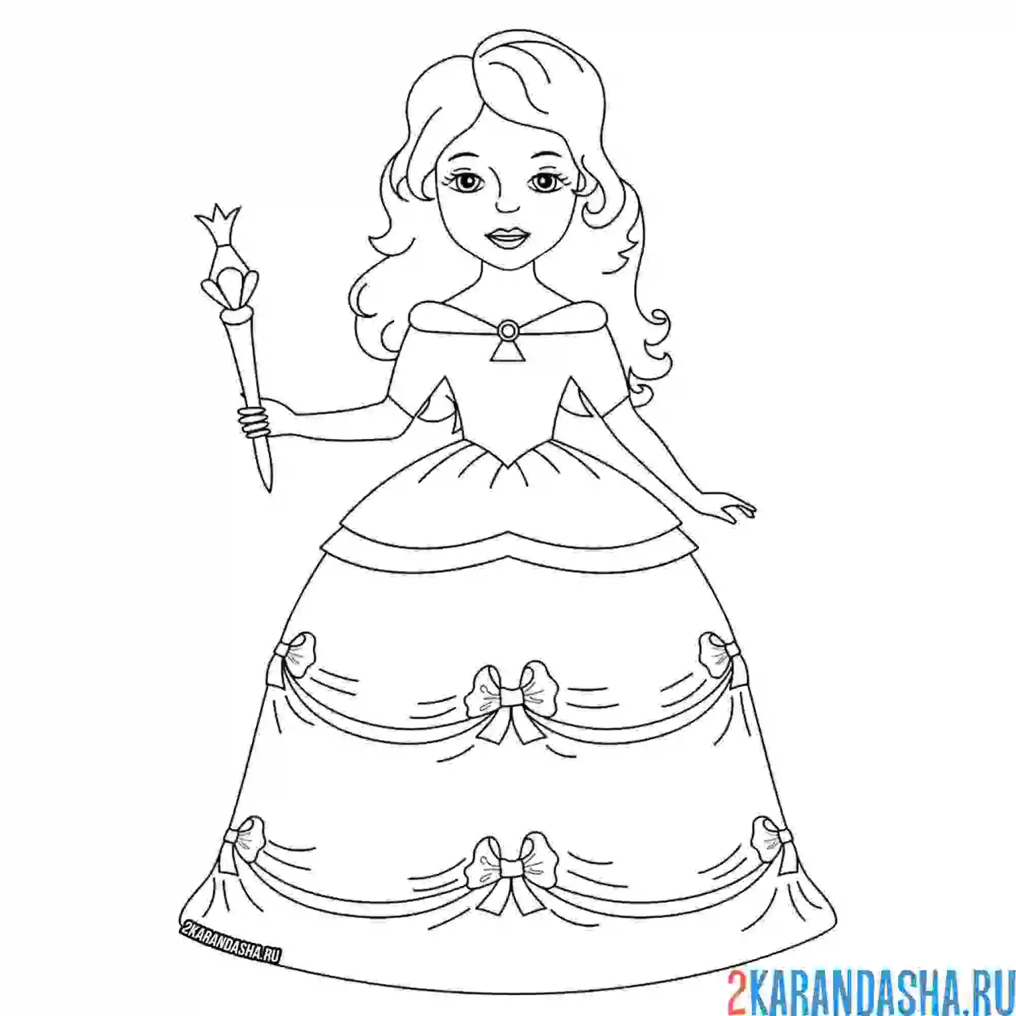 Раскраска принцесса в красивом платье