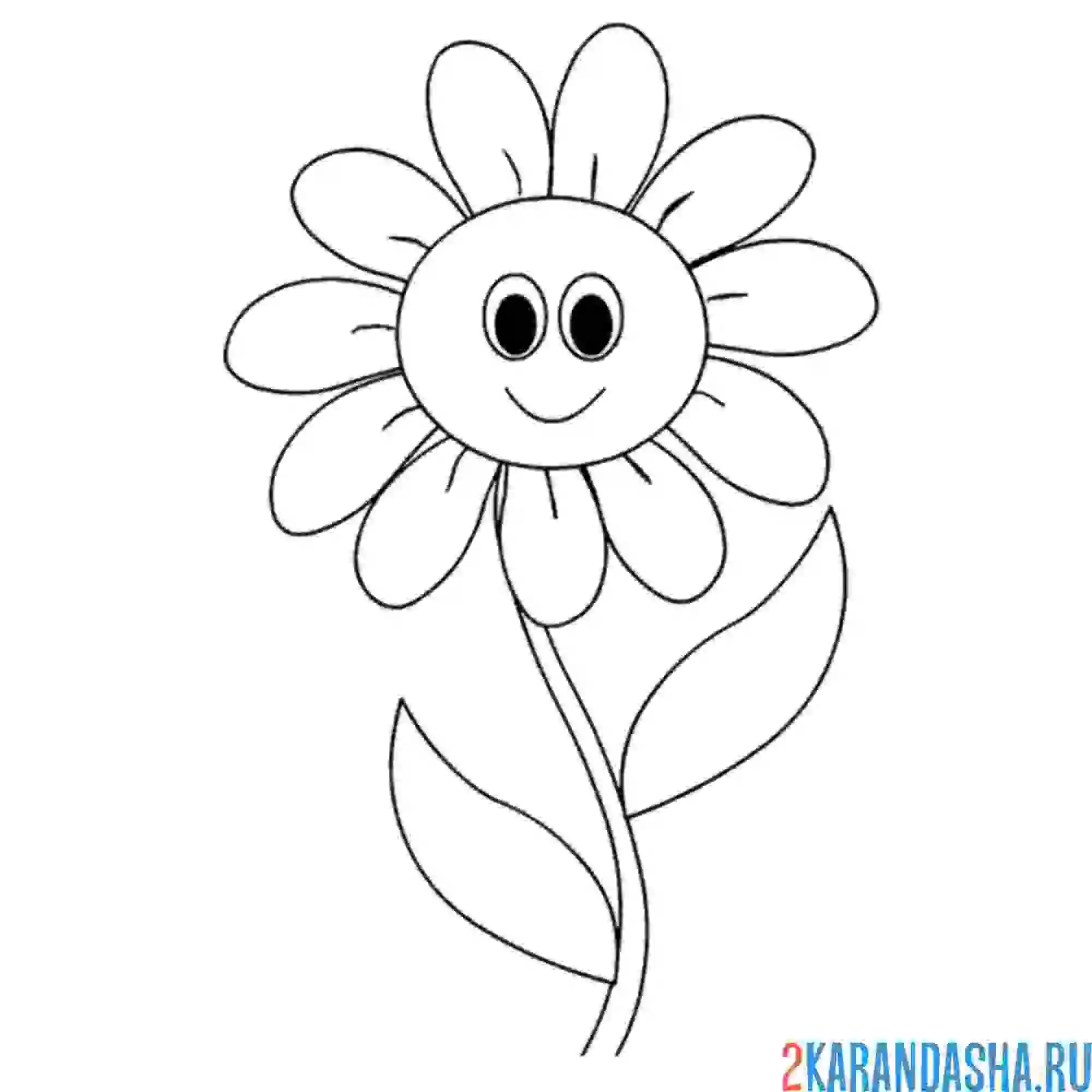 Раскраска ромашка машет листочком