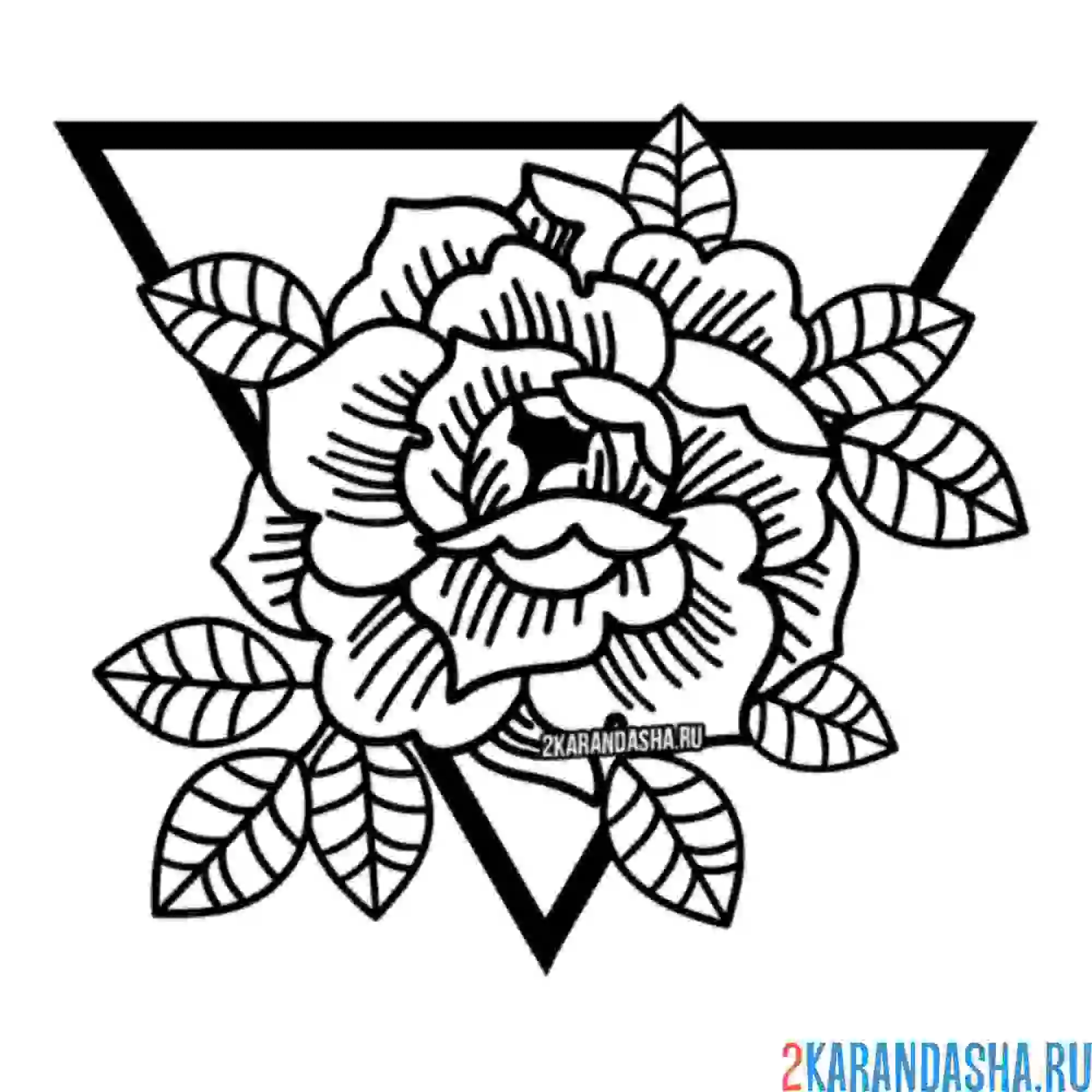 Раскраска розы в треугольной рамке