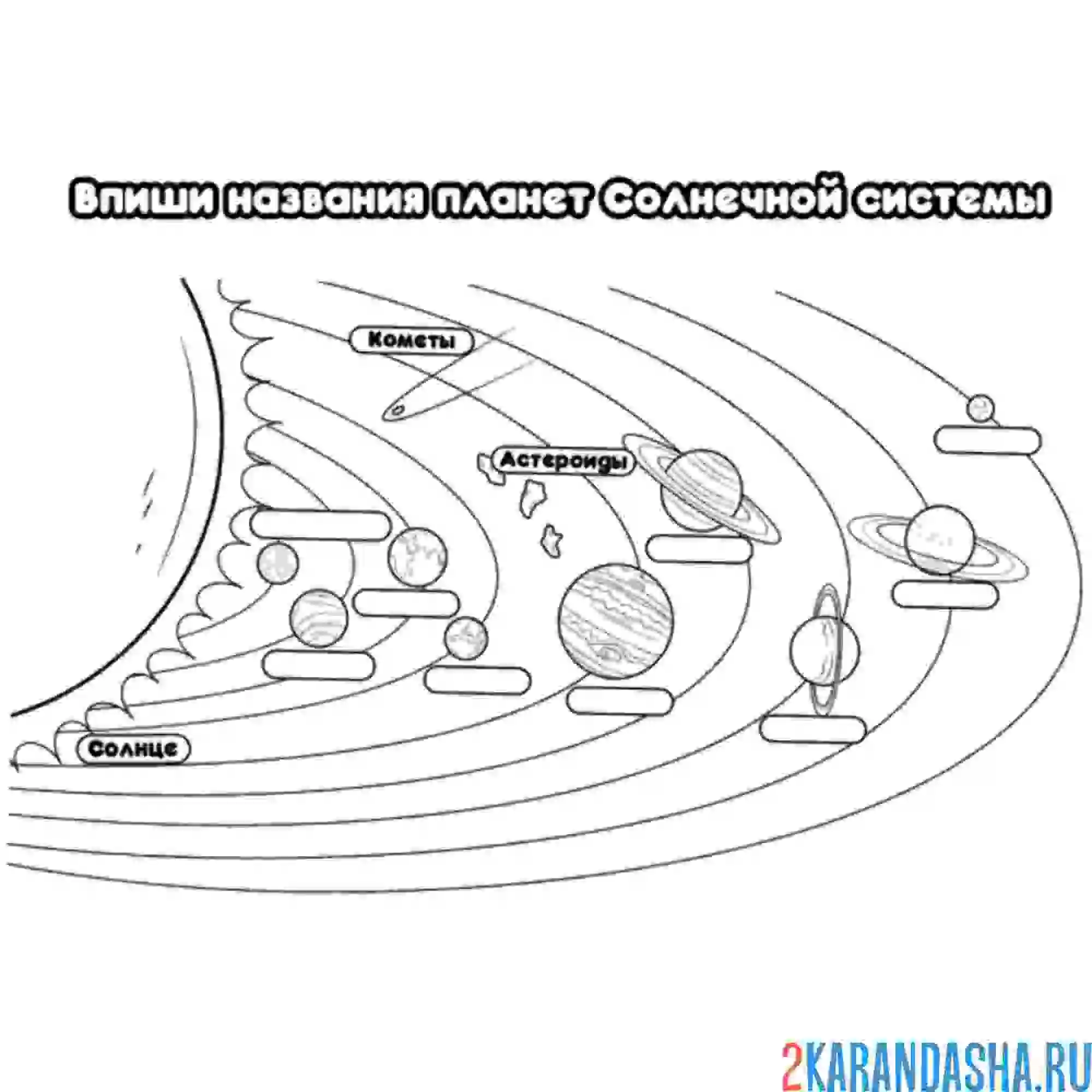 Раскраска впиши названия планет солнечной системы