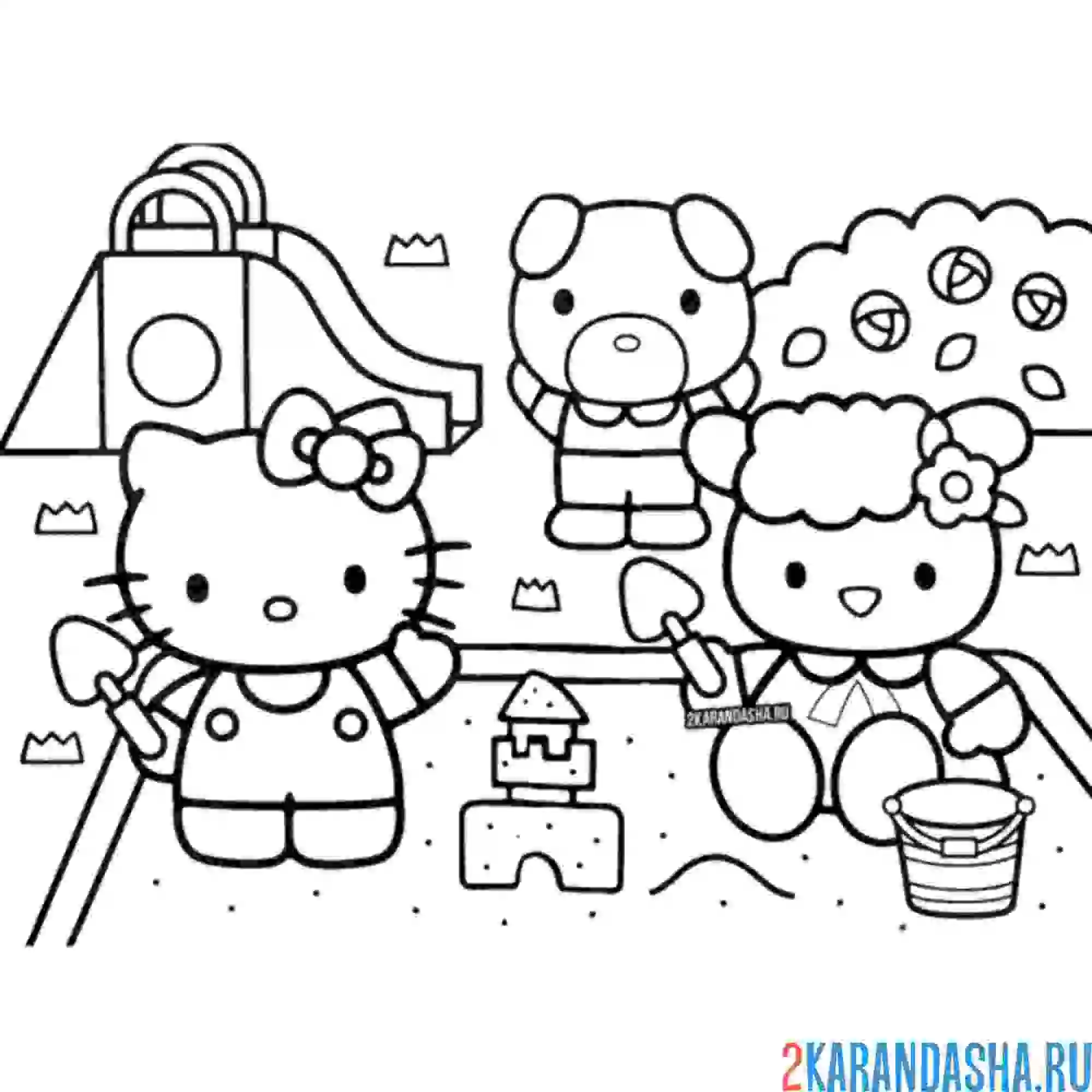 Раскраска хелло китти играет с друзьями