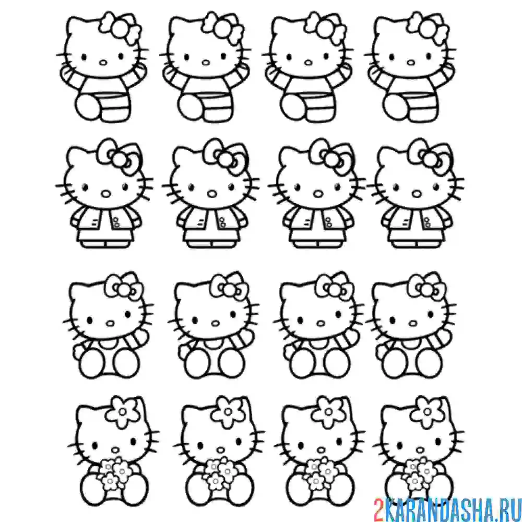 Раскраска много хелло китти