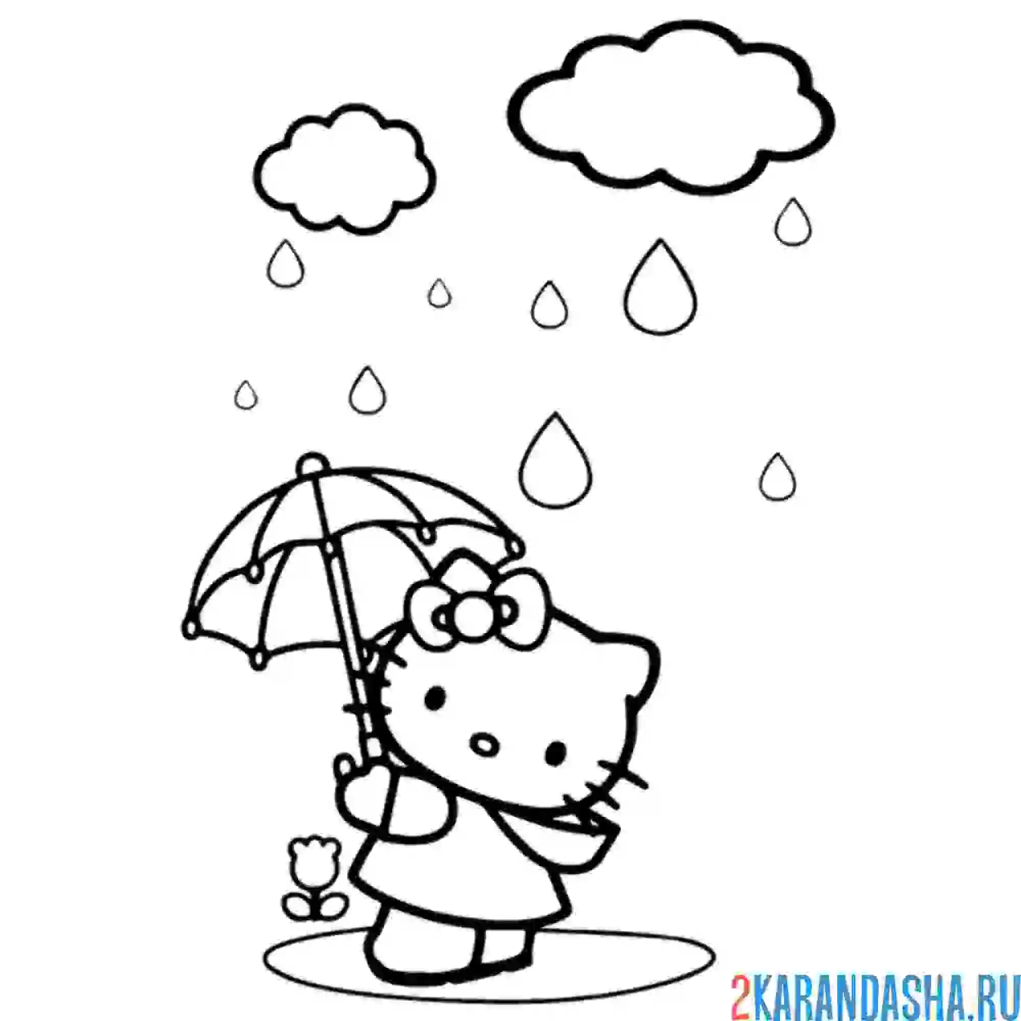 Раскраска хелло китти под дождем