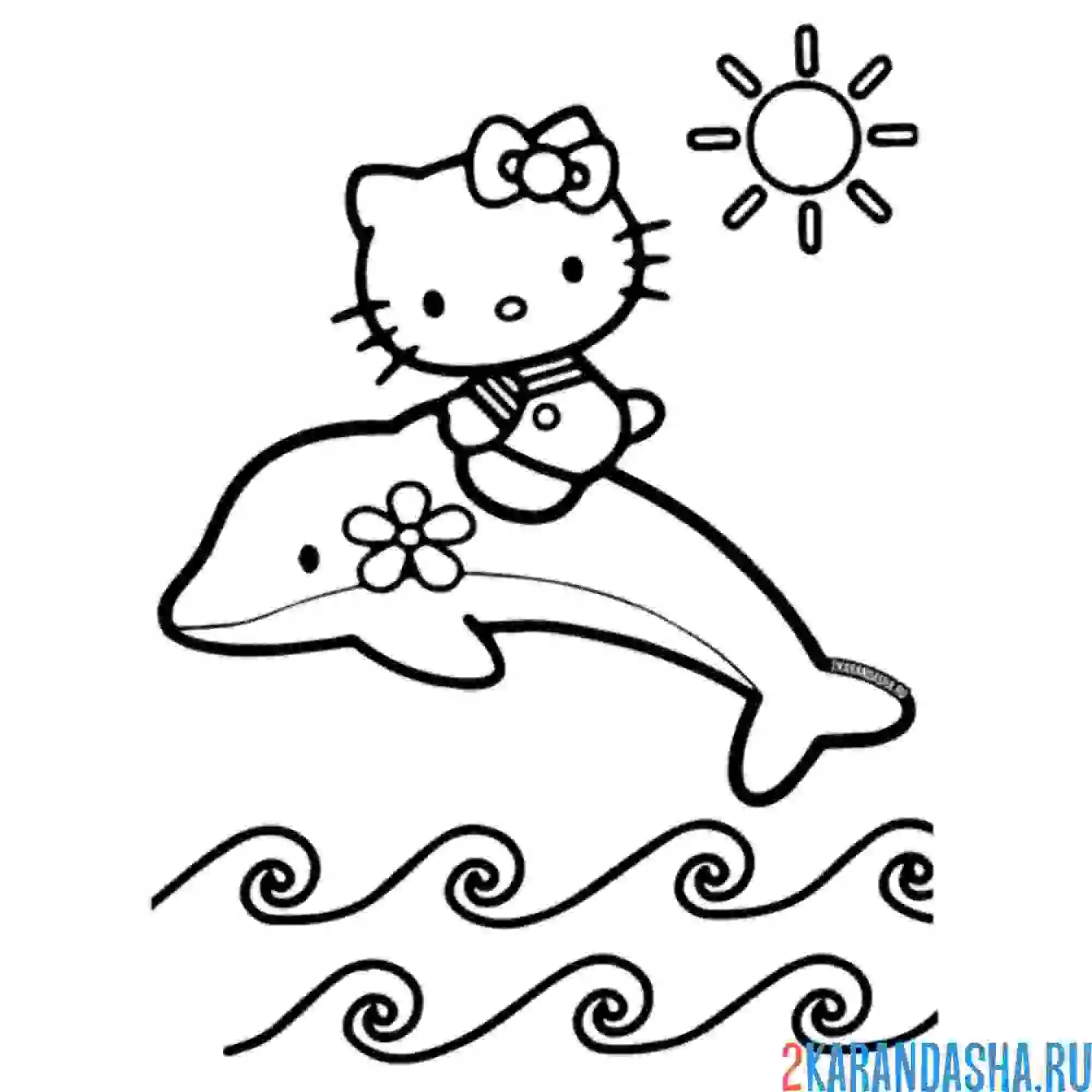 Раскраска хелло китти на дельфине