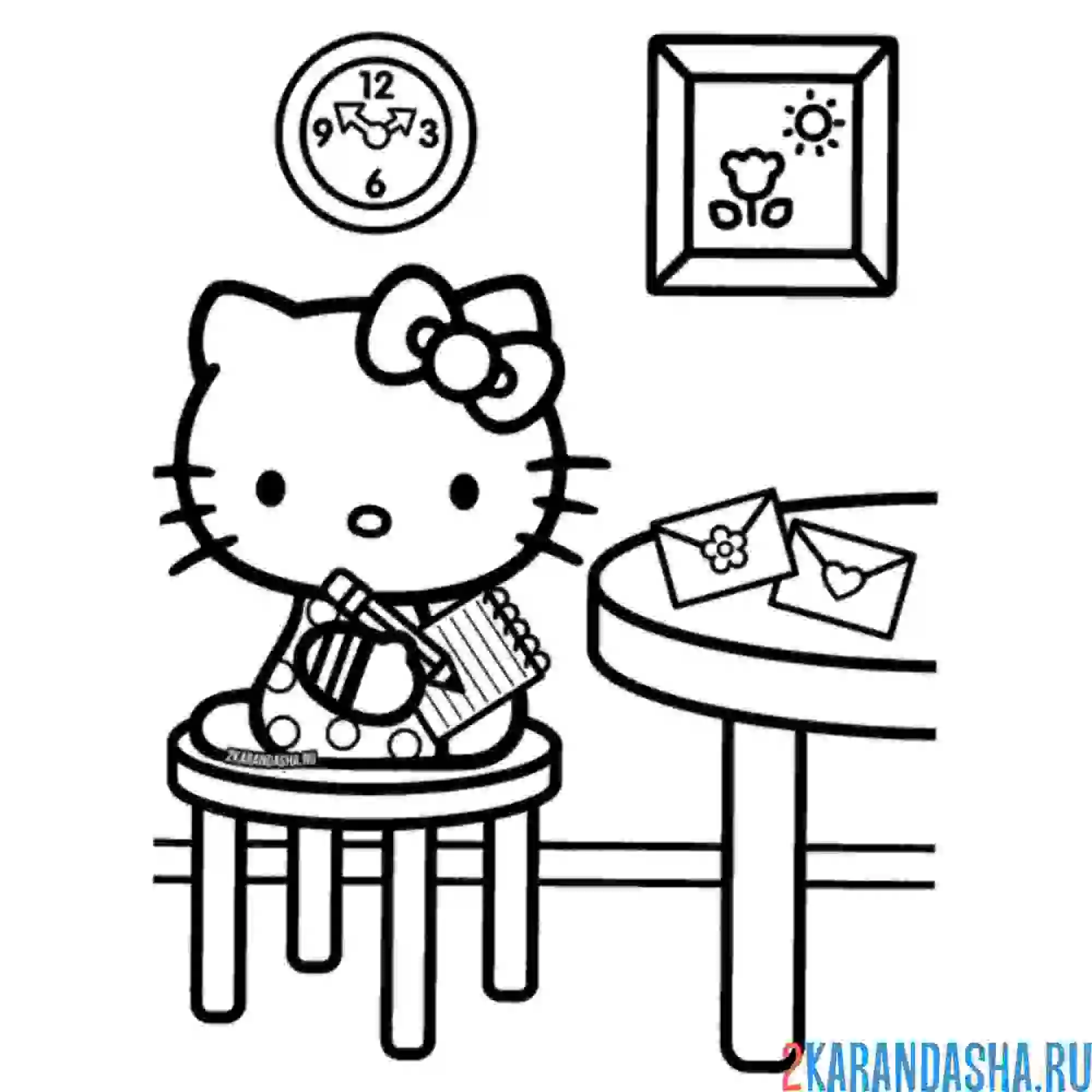 Раскраска хелло китти отправляет открытки