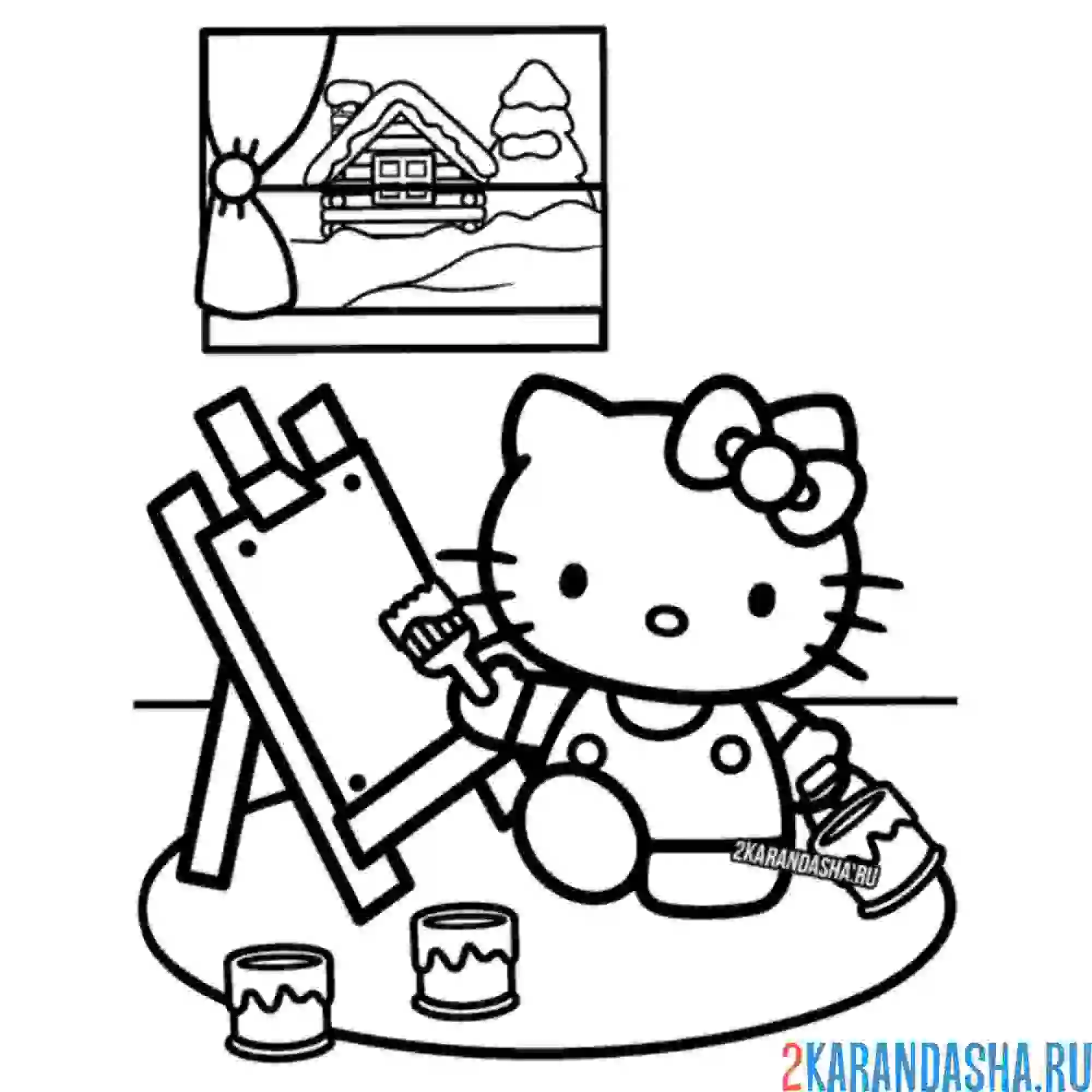 Раскраска хелло китти рисует