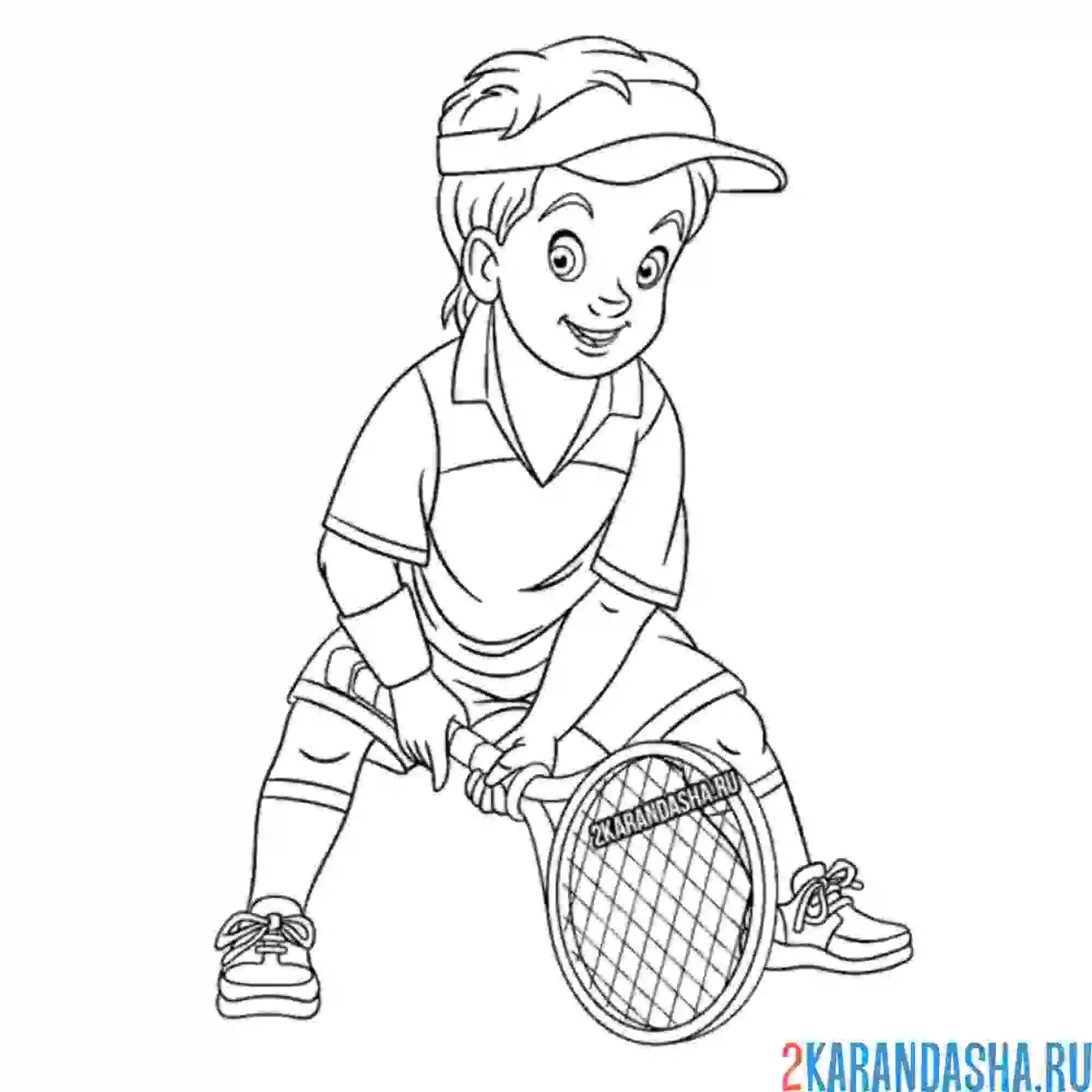 Раскраска мальчик играет в большой теннис