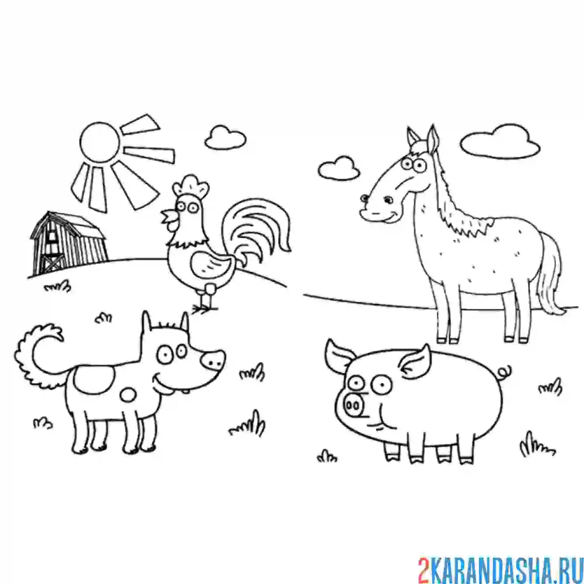 Раскраска животные фермы