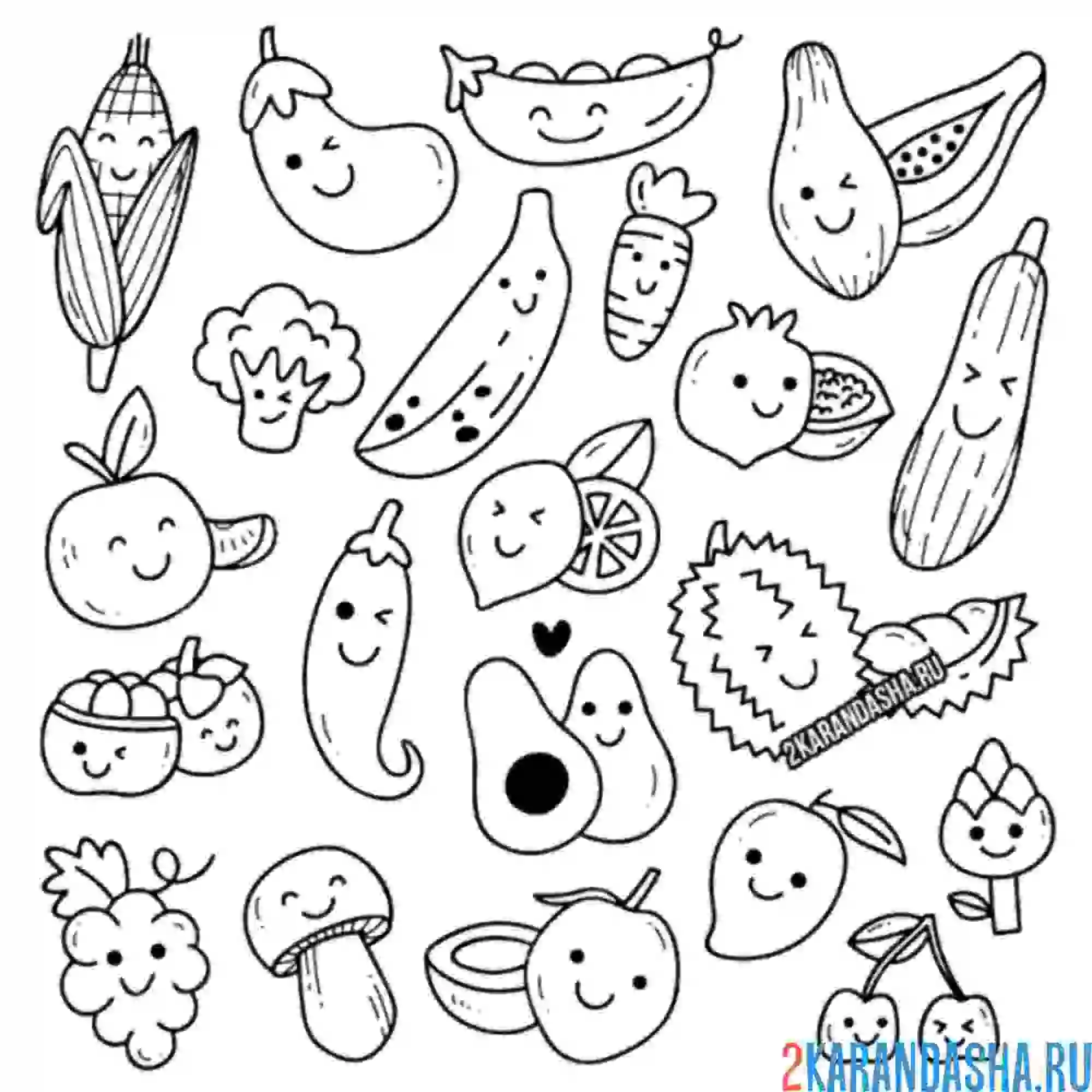 Раскраска много полезных овощей