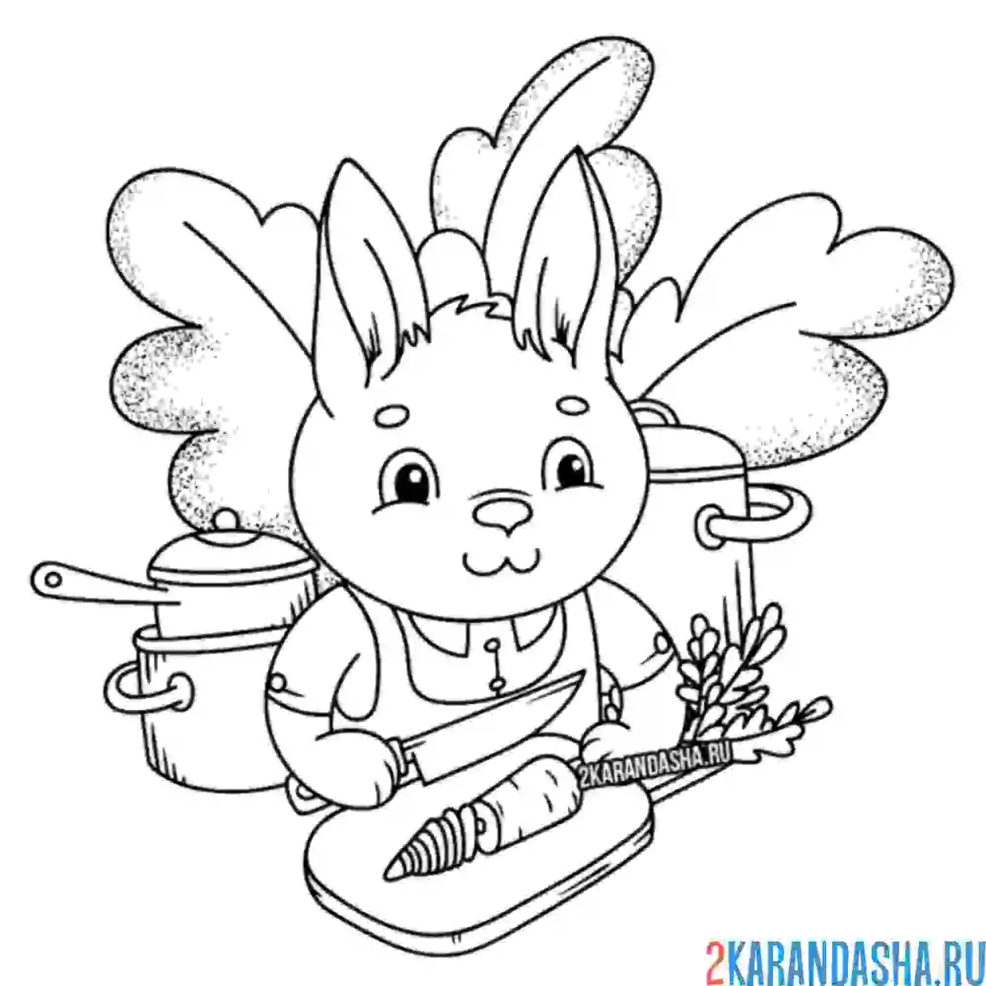 Раскраска зайчик режет морковь