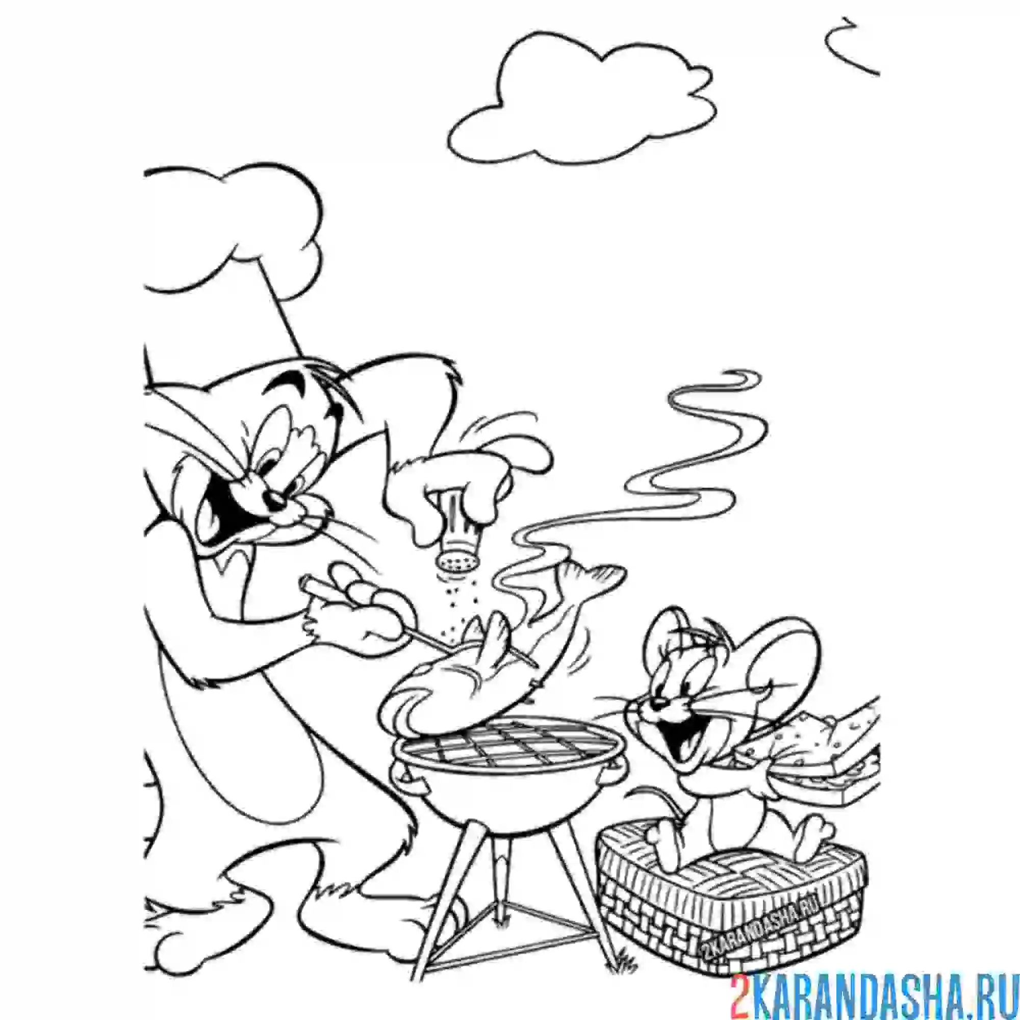 Раскраска том и джерри готовят ужин