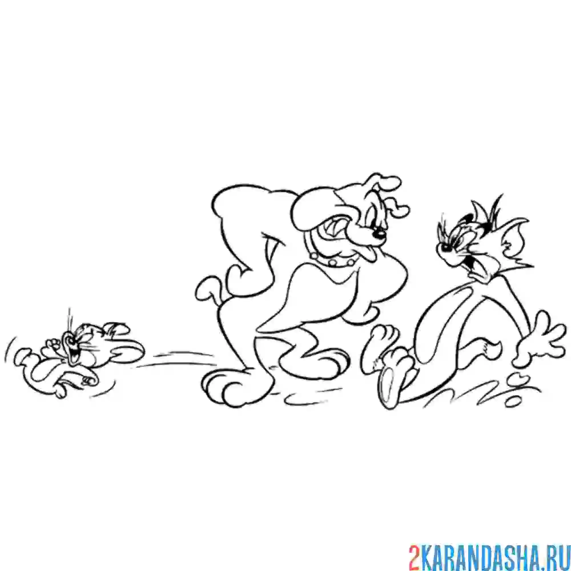 Раскраска том, джерри и собака