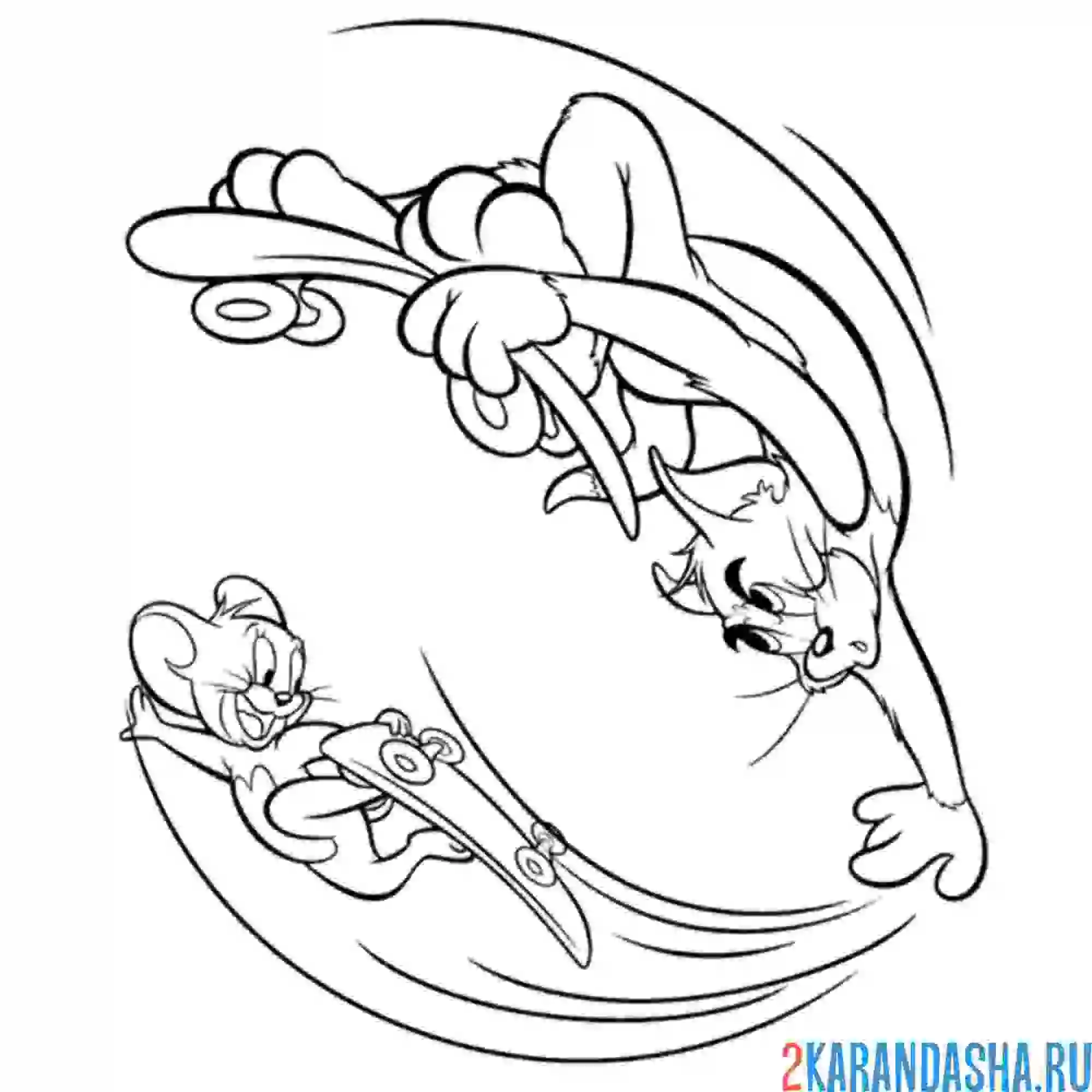 Раскраска том и джерри на скейтборде