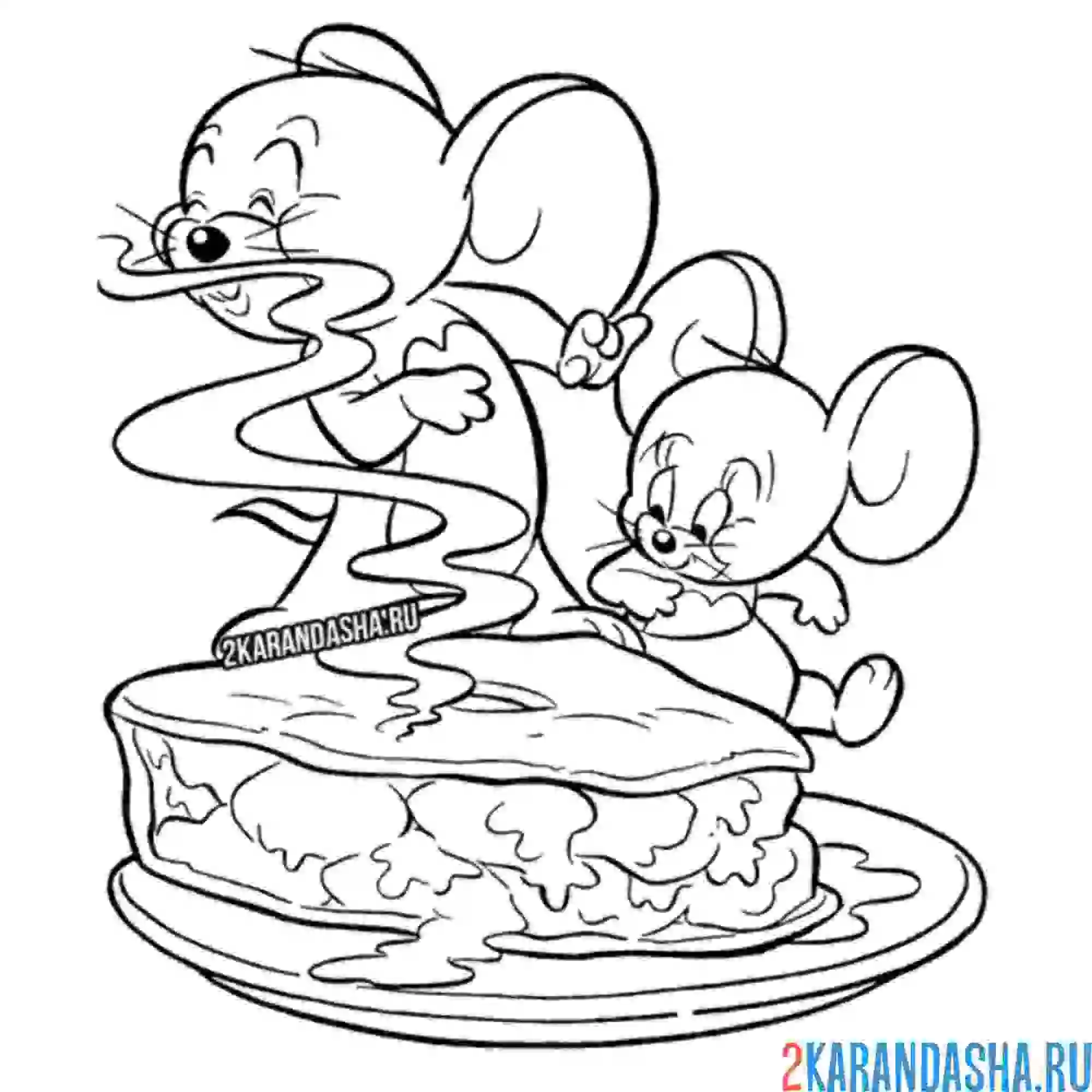 Раскраска джерри и таффи нюхают пирог