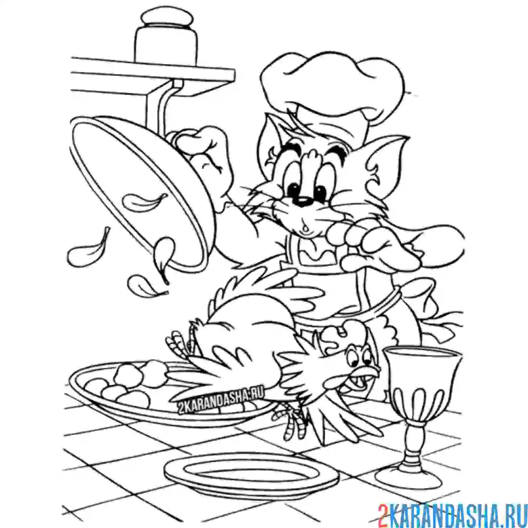 Раскраска том на кухне