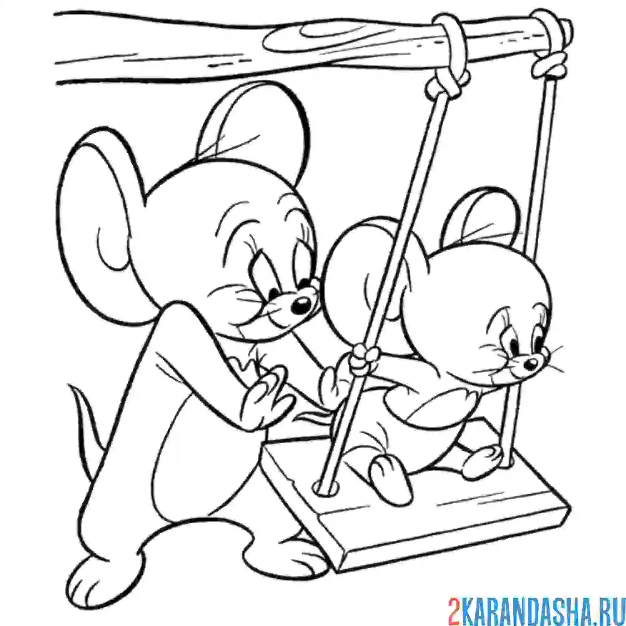 Раскраска джерр и таффи на качелях