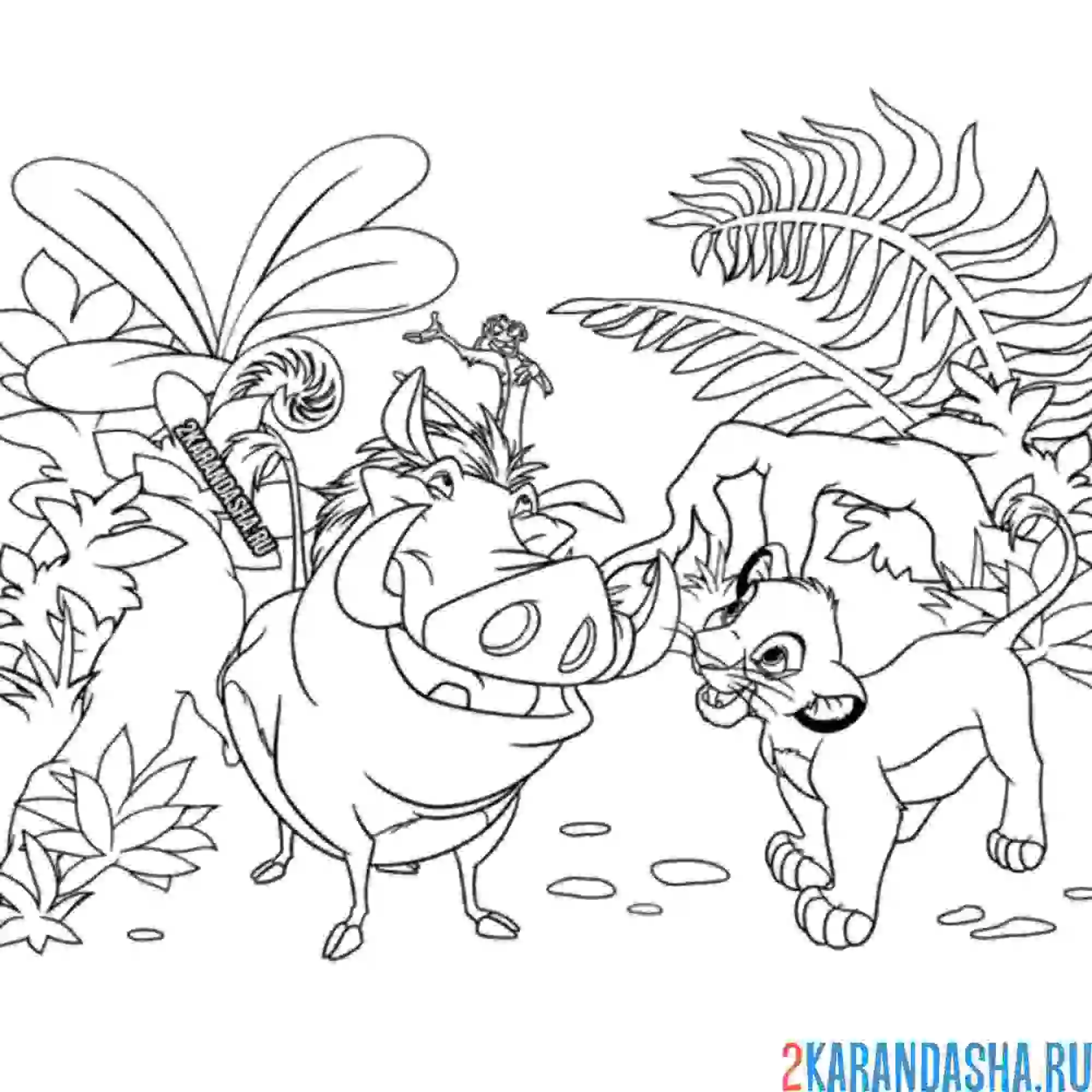 Раскраска тимон, пумба и симба