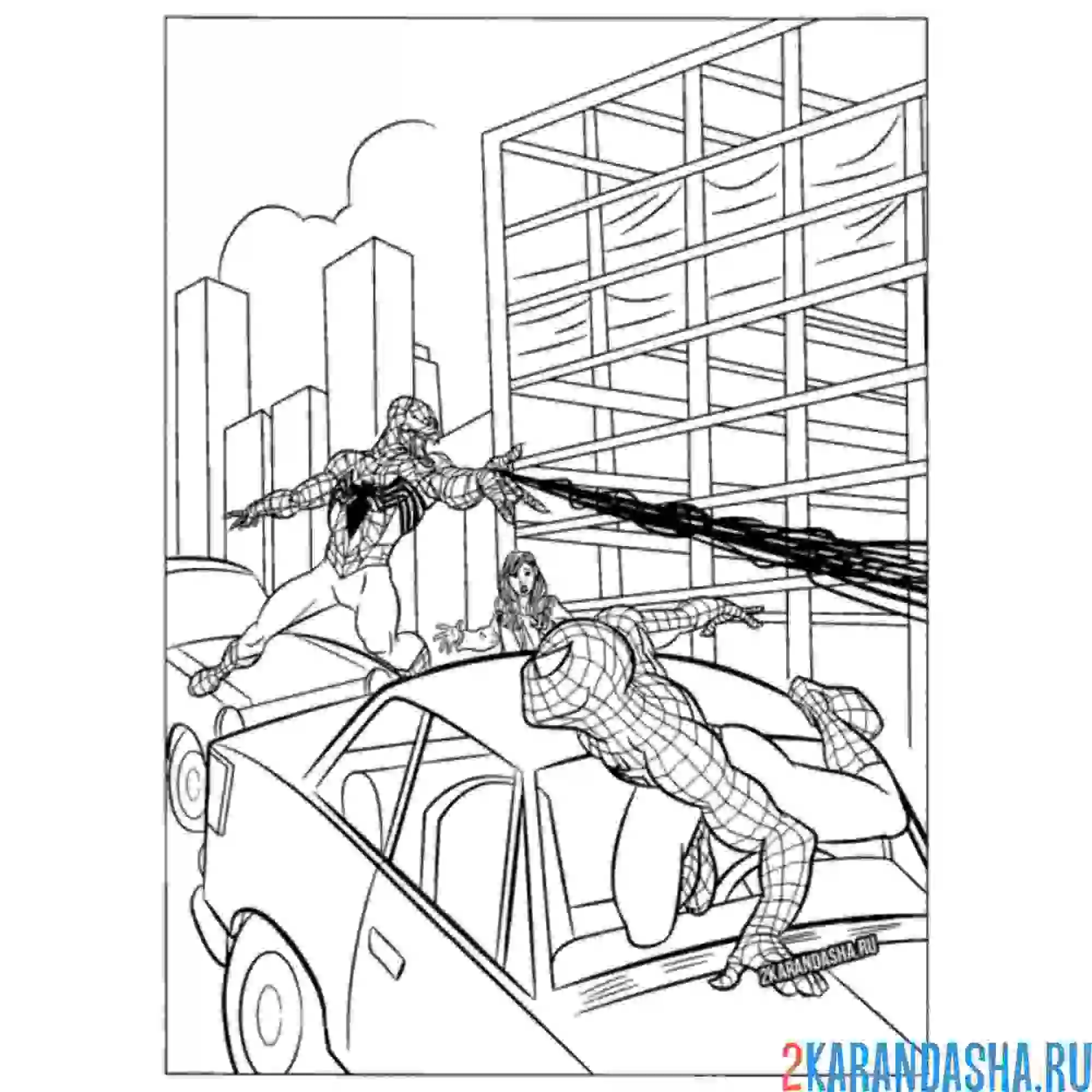 Раскраска веном и человек-паук сражаются