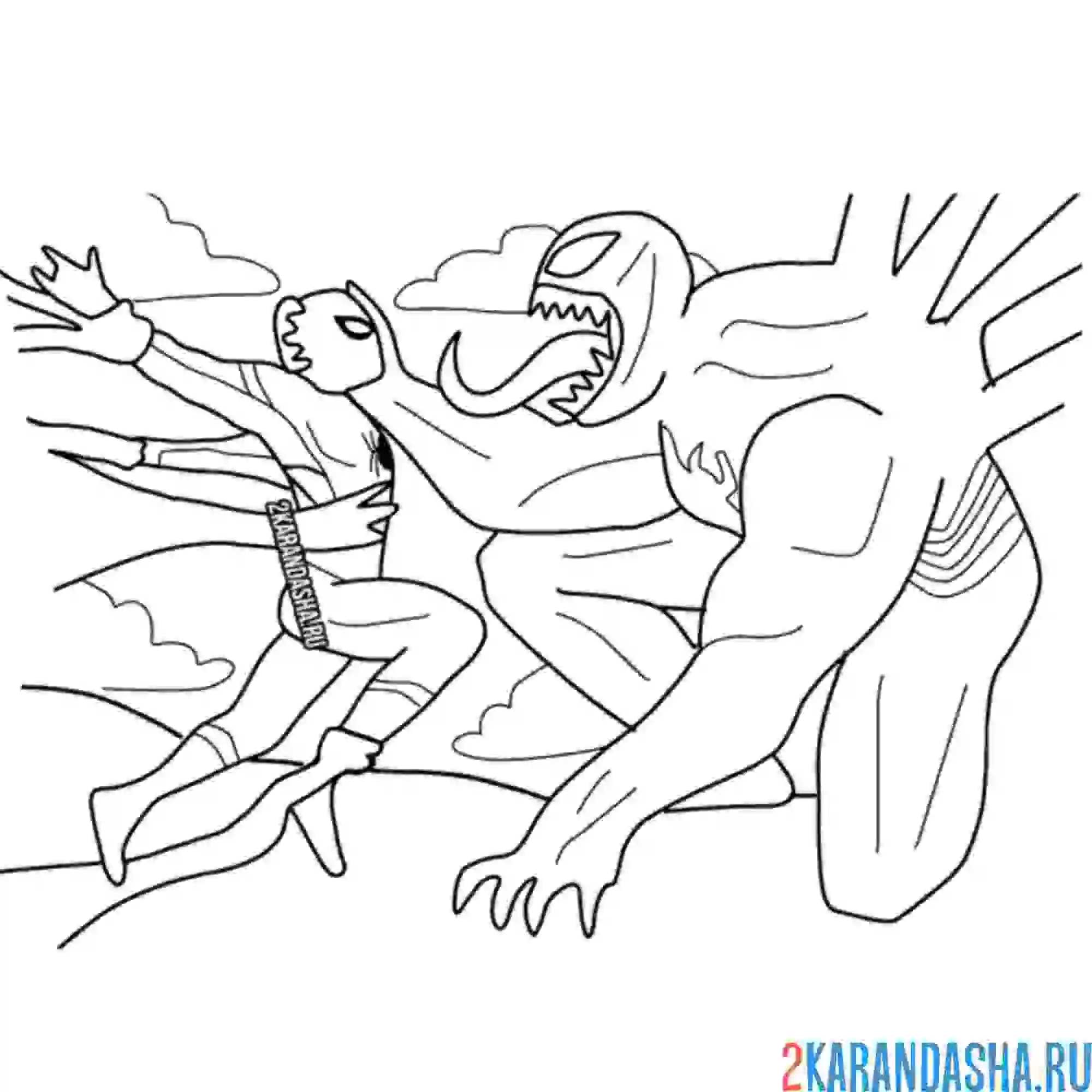 Раскраска веном хочет убить человека-паука