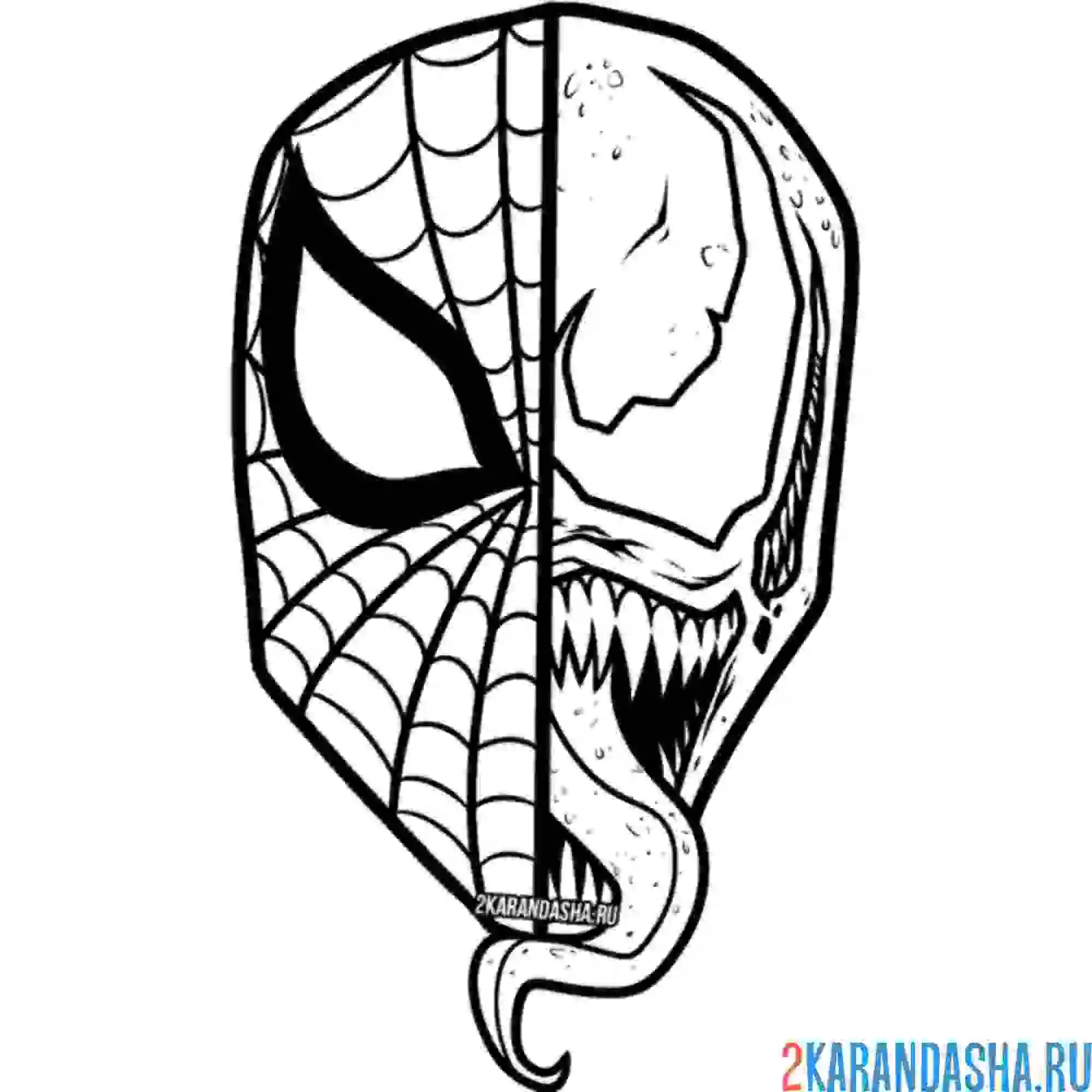 Раскраска маска венома и человека-паука