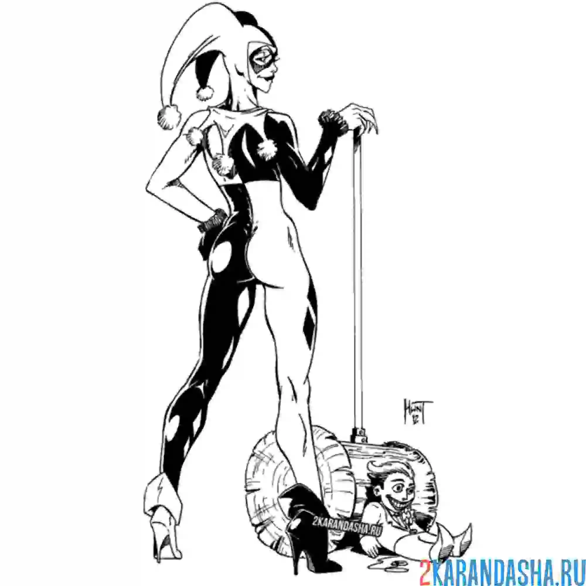 Раскраска харли квинн в любимом костюме