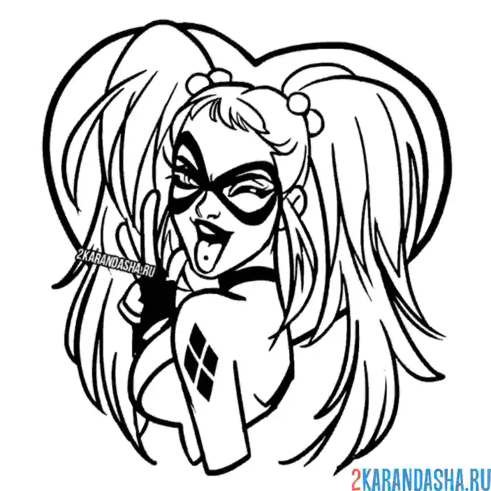 Раскраска харли квинн на фоне сердца