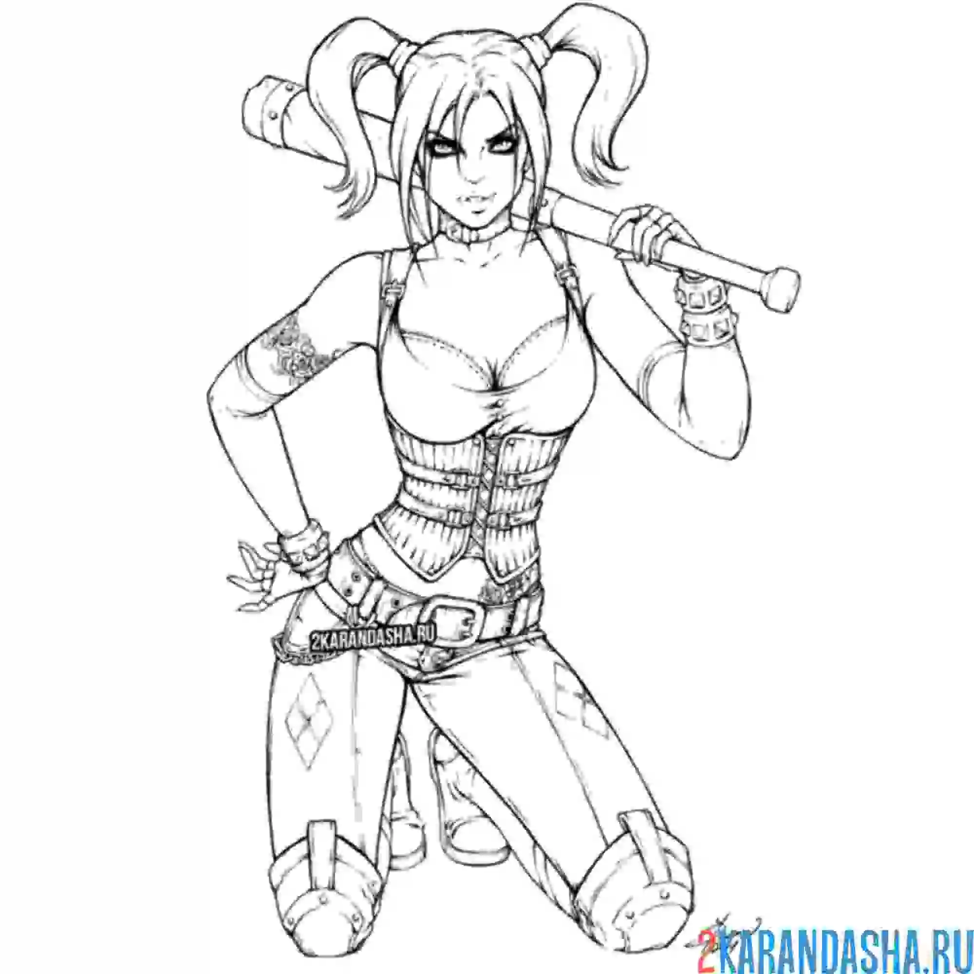 Раскраска харли квинн готова к нападению
