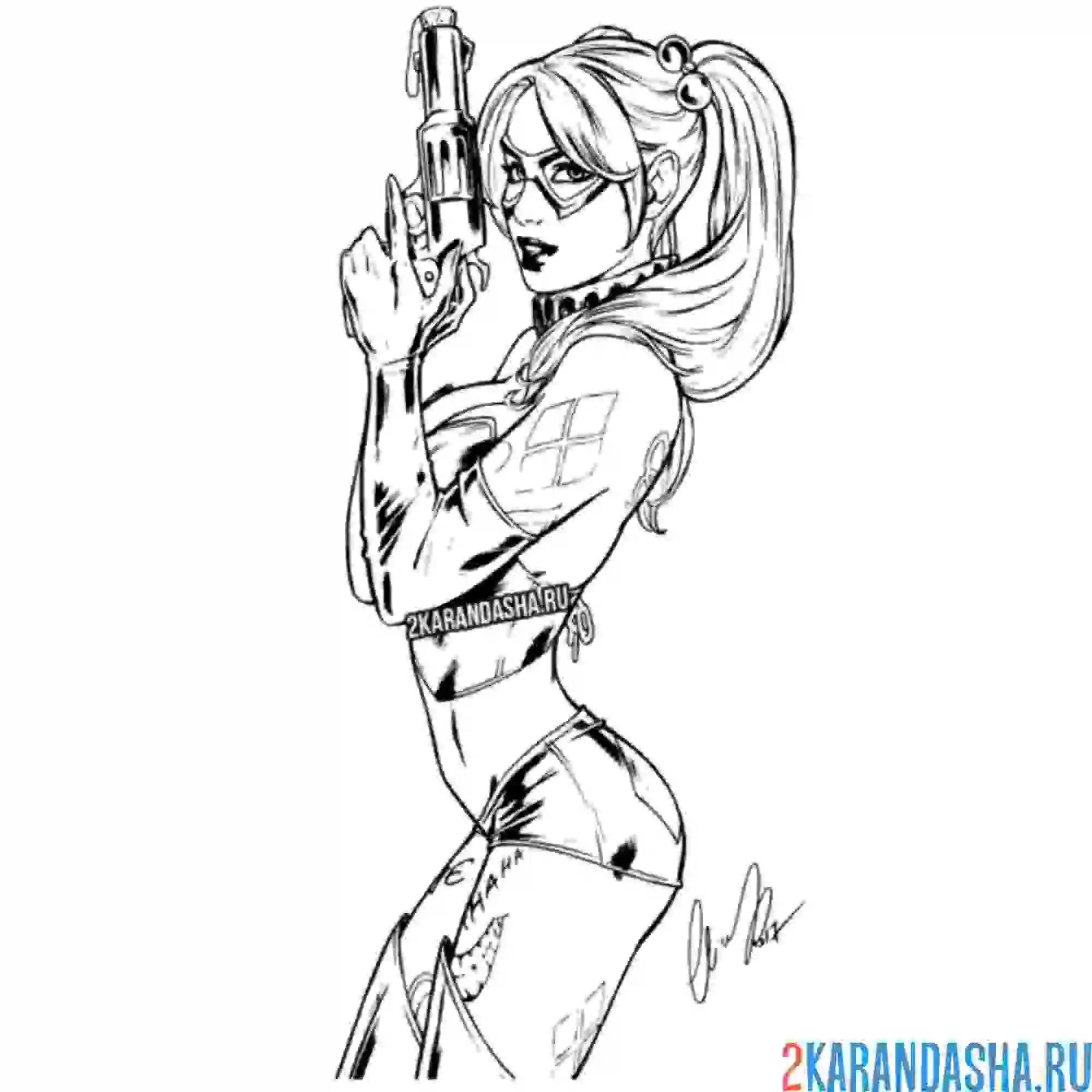 Раскраска харли квинн со стволом