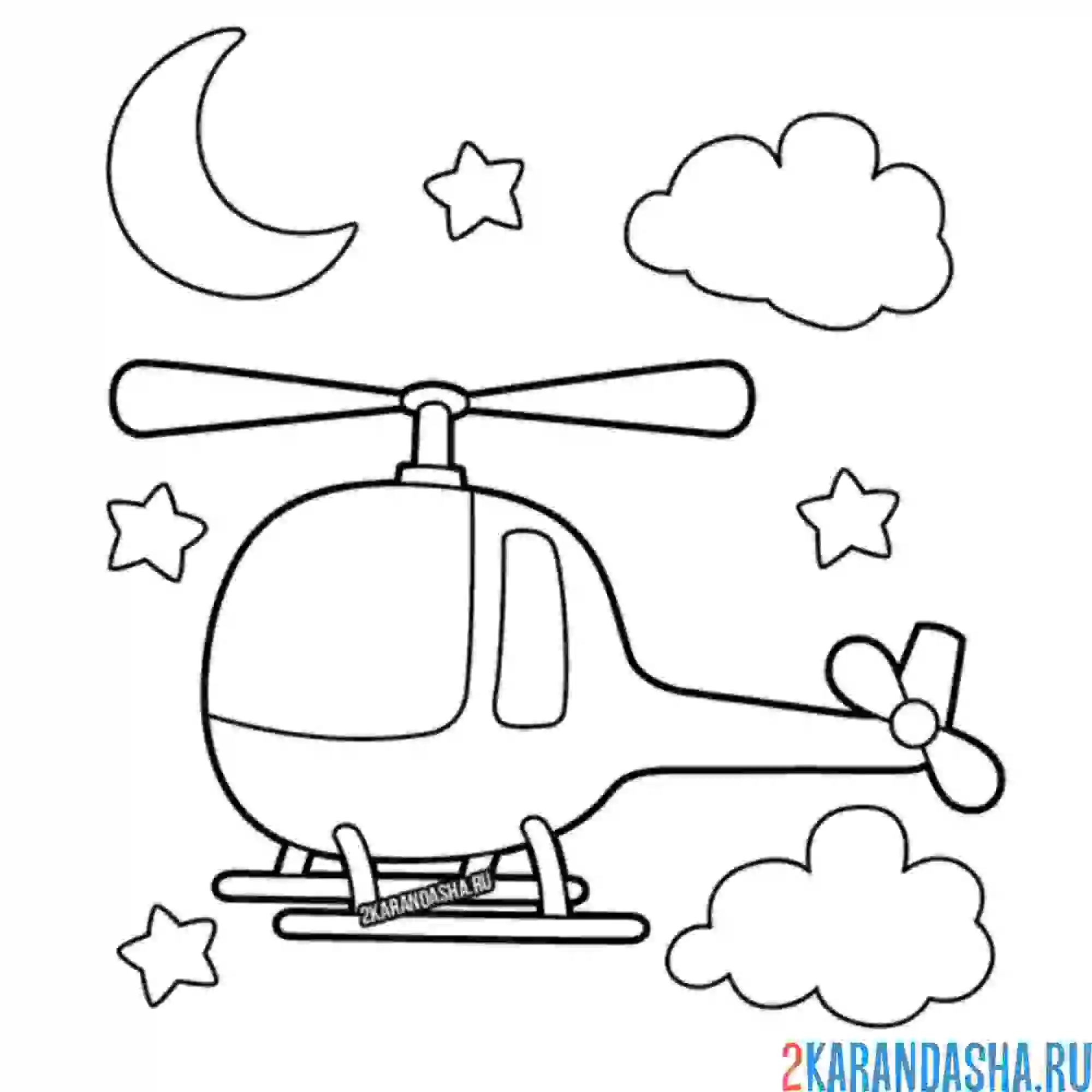 Раскраска вертолет летит ночью