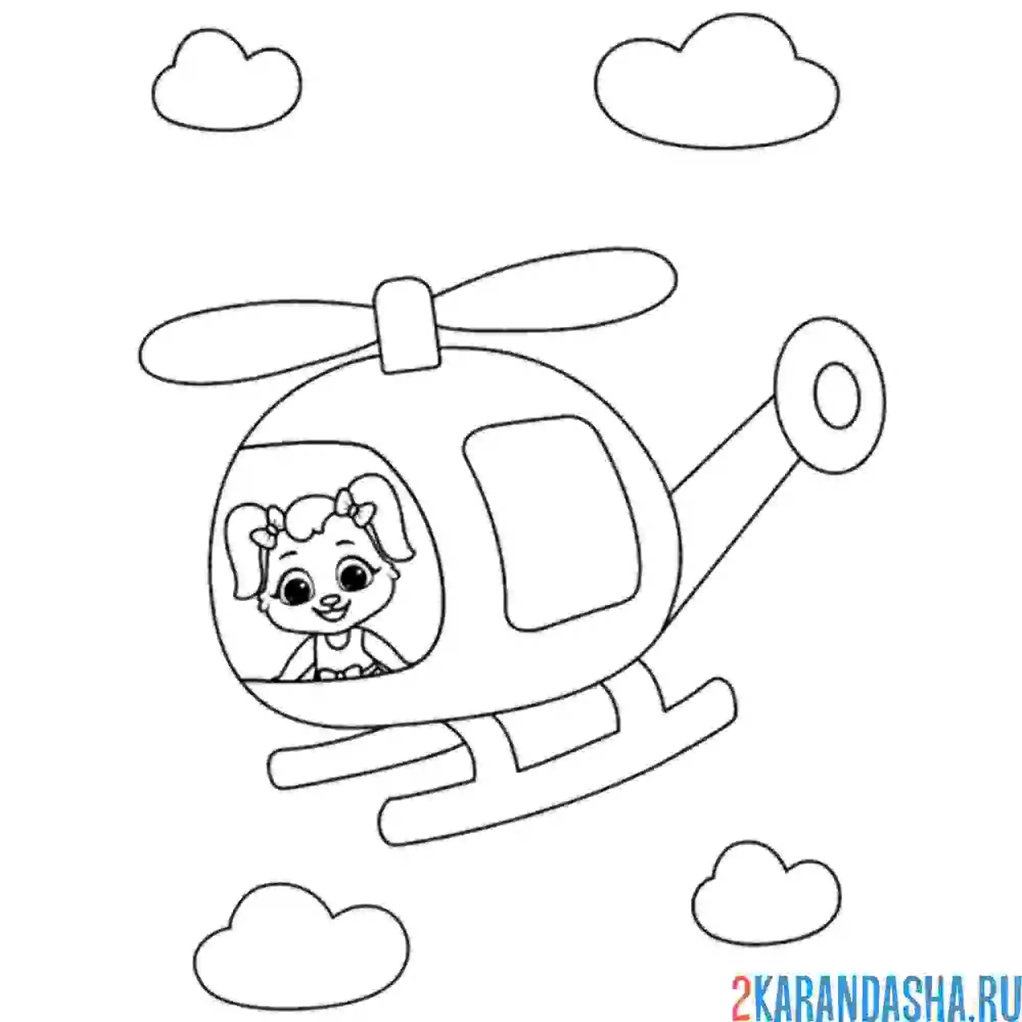 Раскраска вертолет с зайчиком