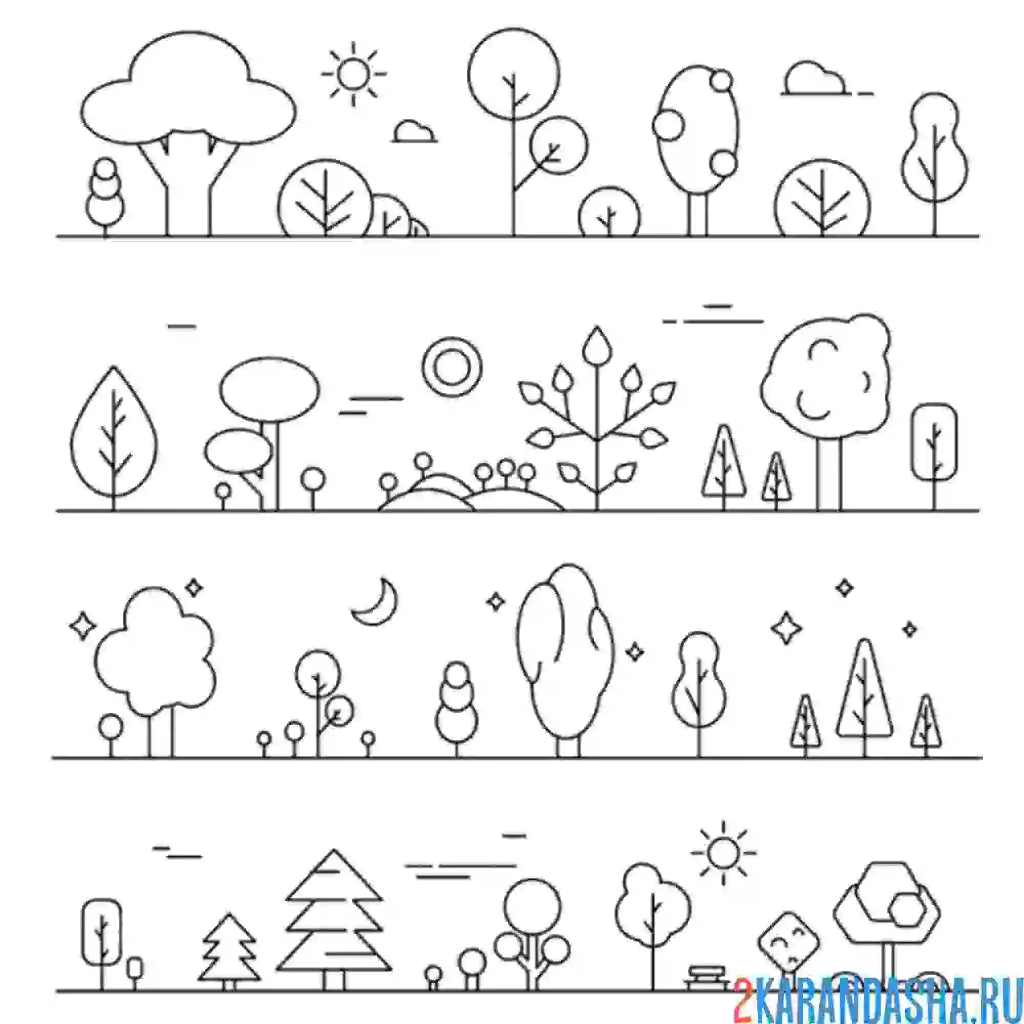 Раскраска большой выбор деревьев