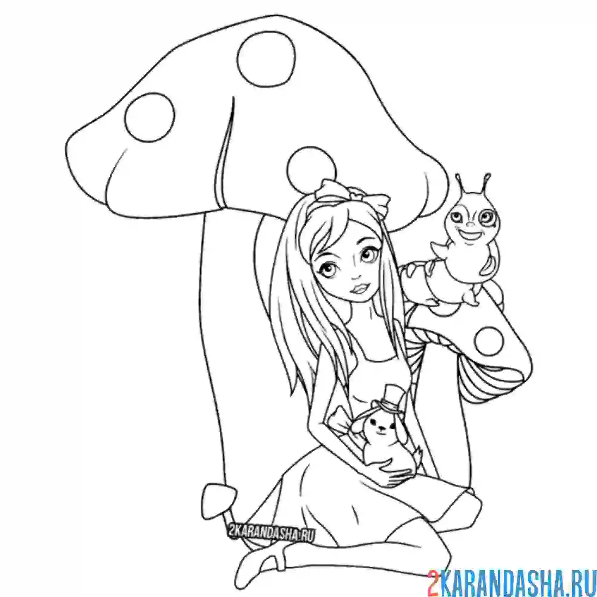 Раскраска алиса и гриб