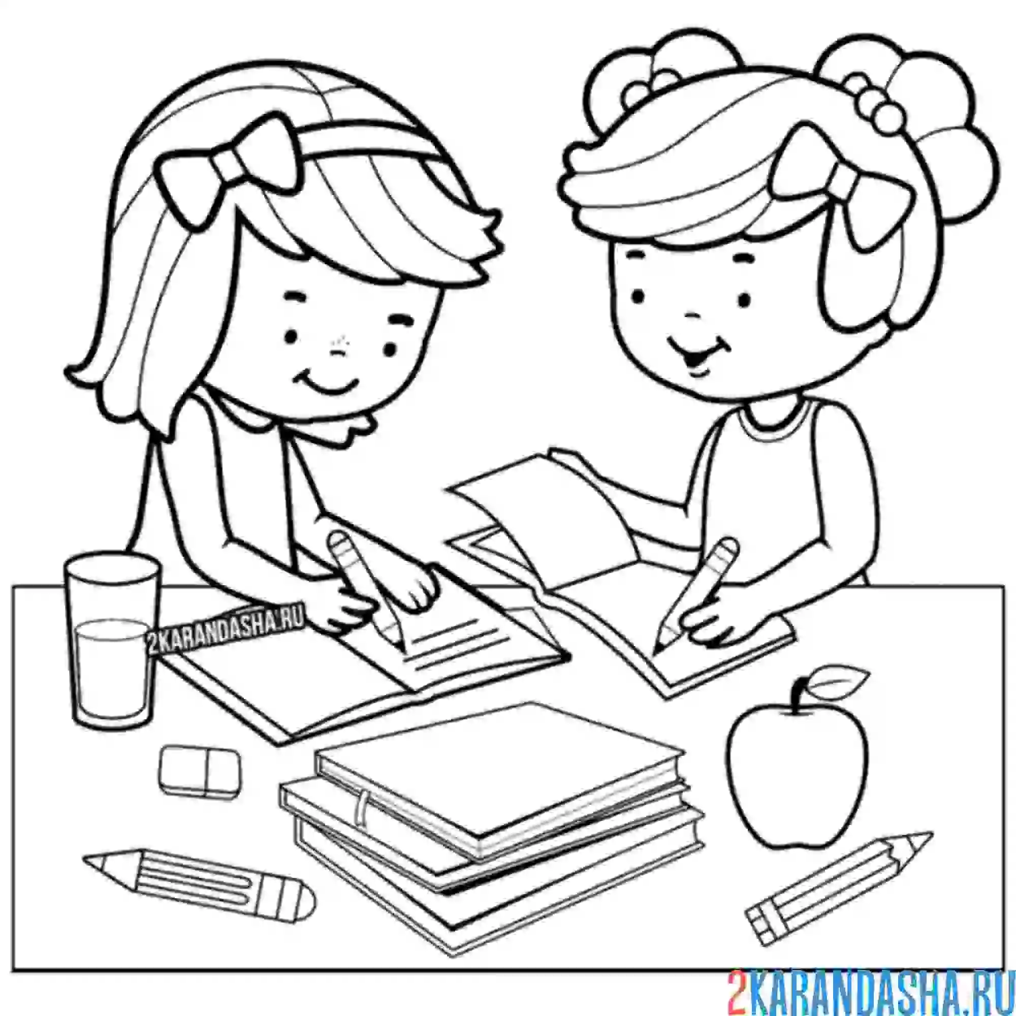 Раскраска ученицы решают примеры