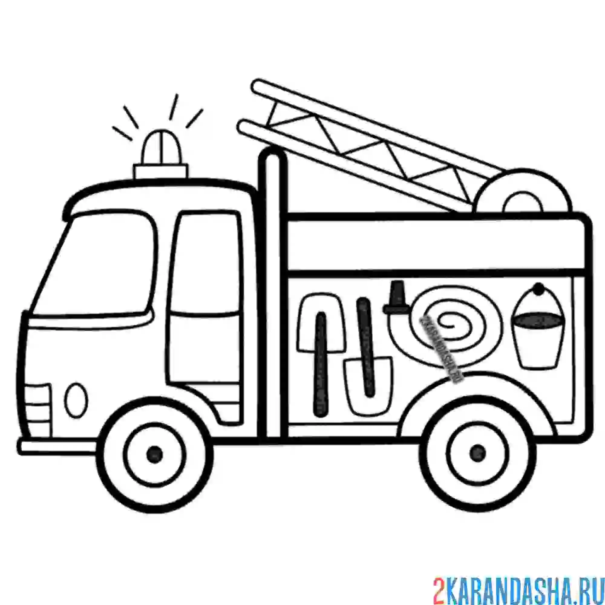 Раскраска пожарная машина с сиреной