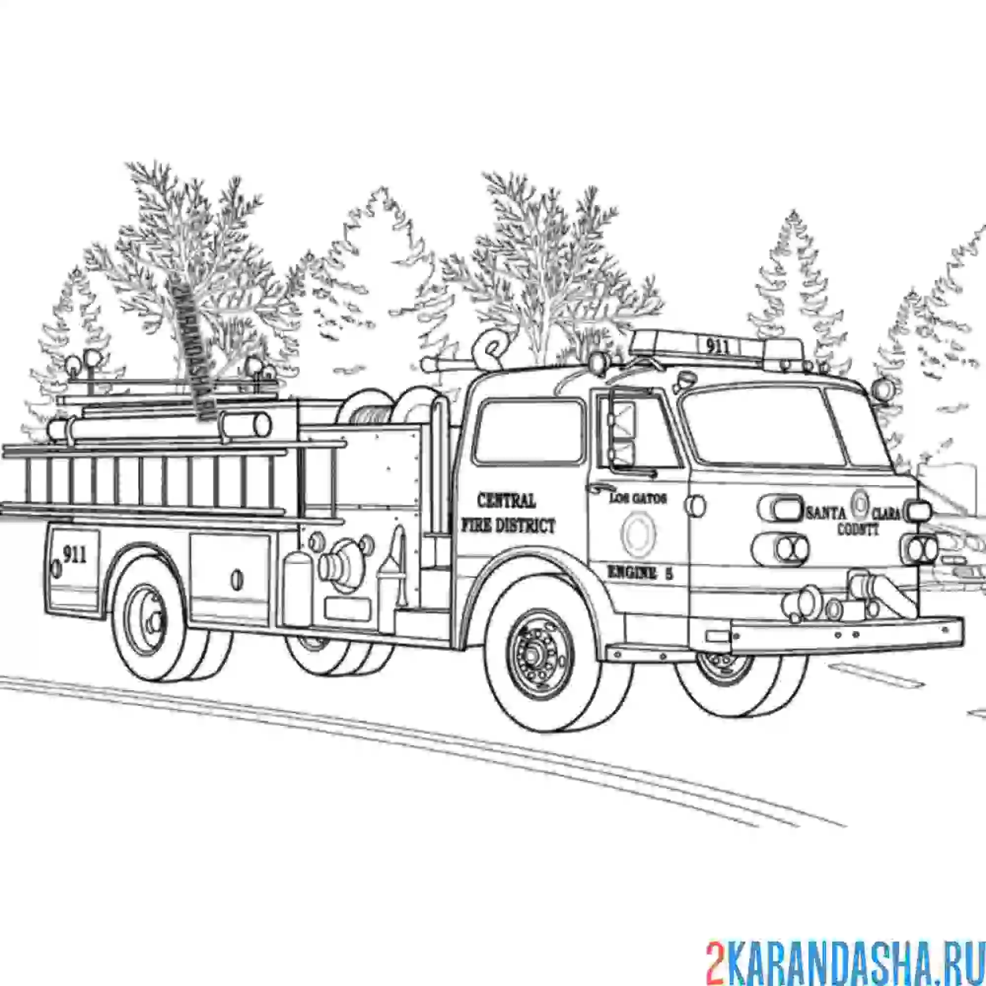 Раскраска американская пожарная машина