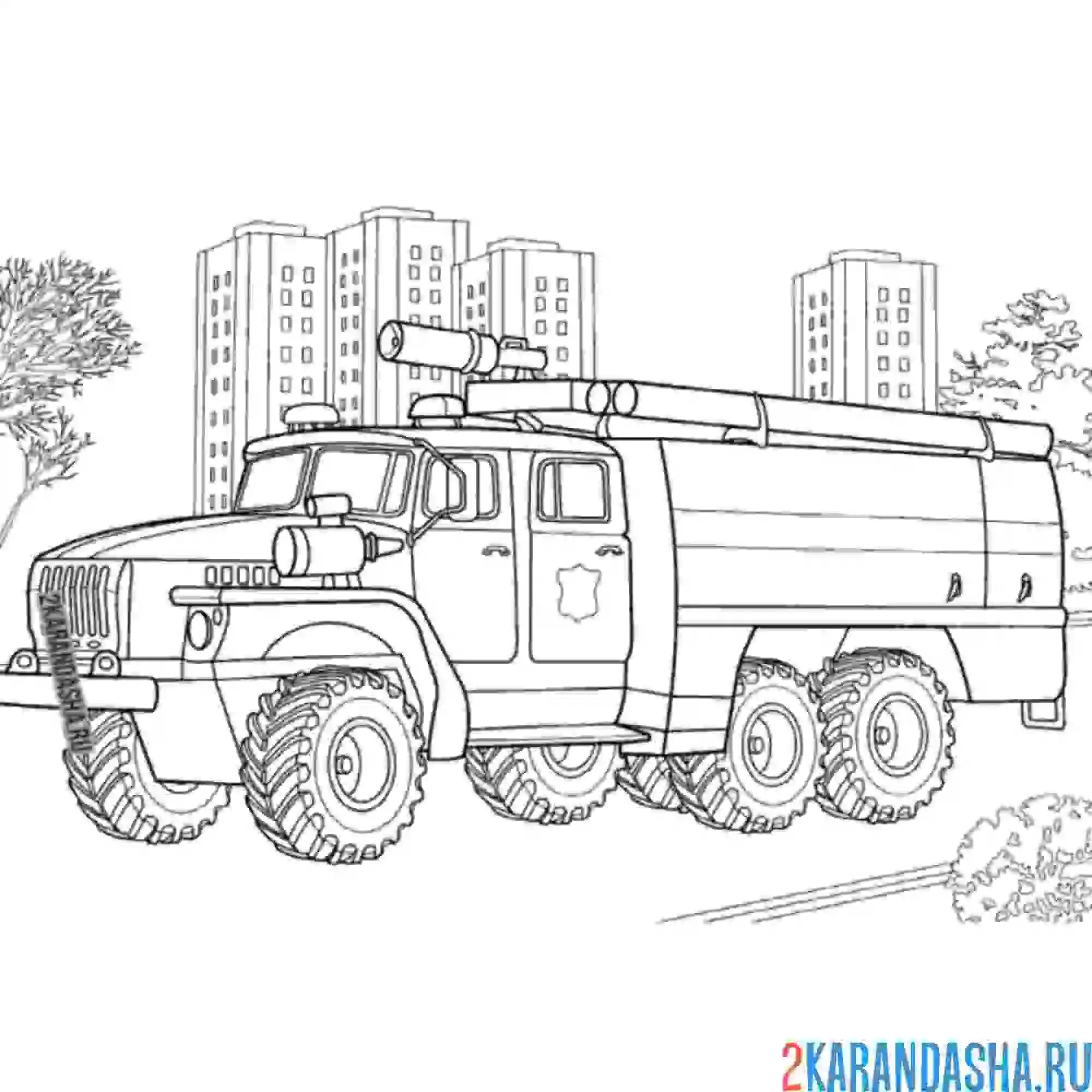 Раскраска пожарная машина урал