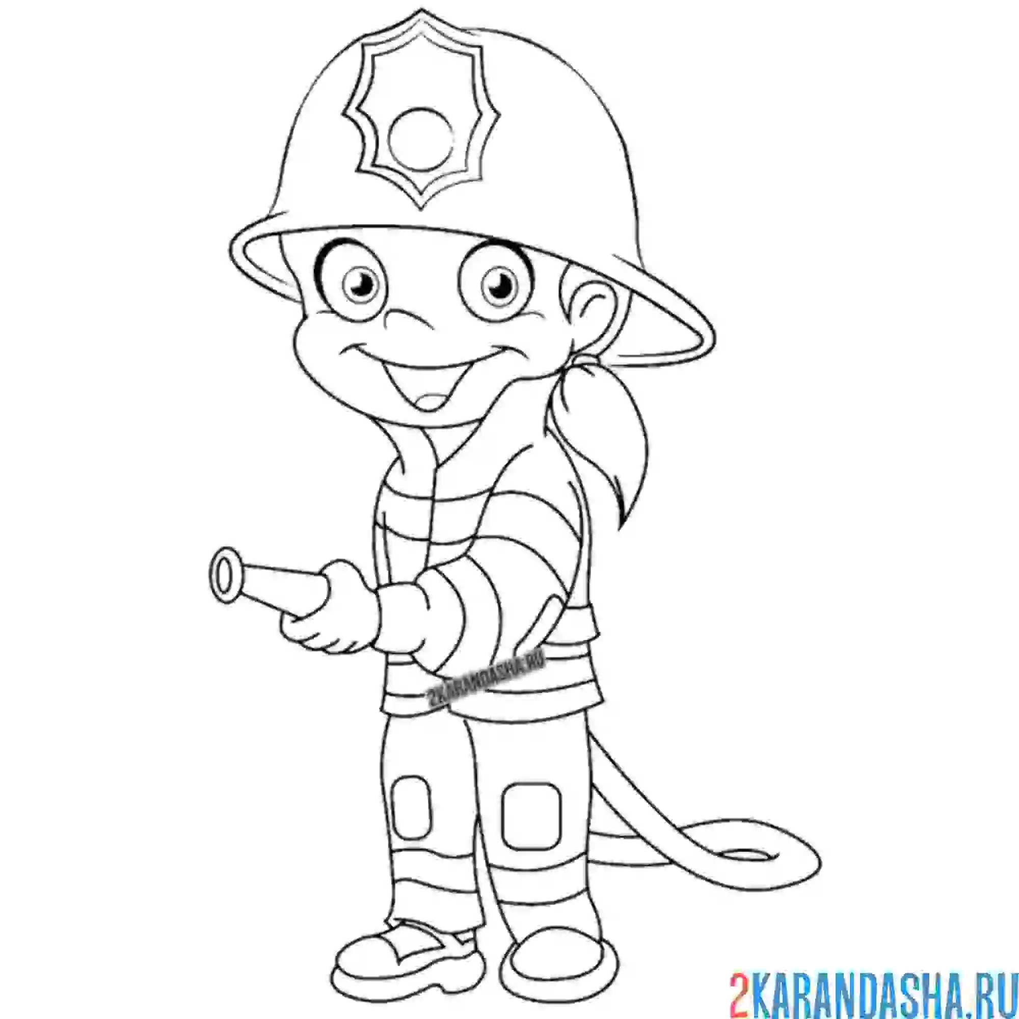 Раскраска маленький человечек пожарный